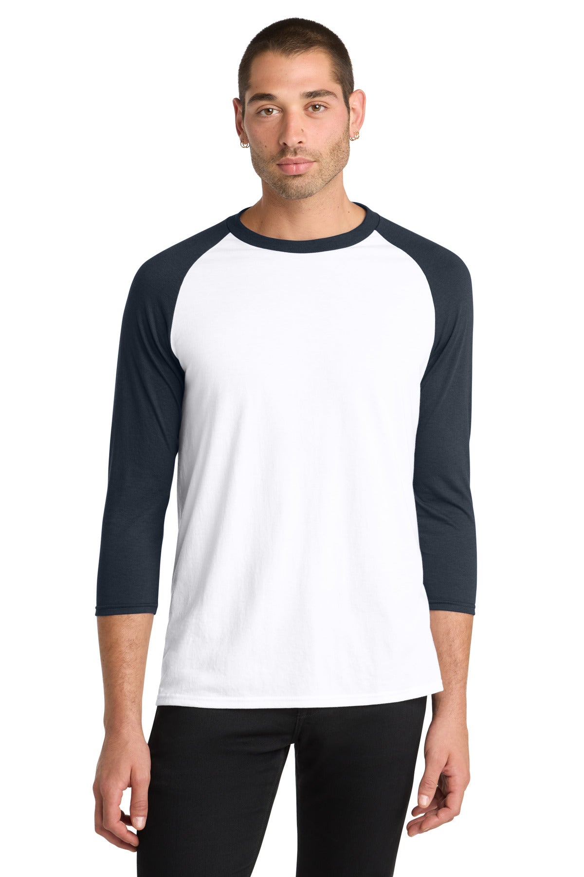 District Perfect Tri 3/4-Sleeve Raglan. DM136 - New Navy/ White - front