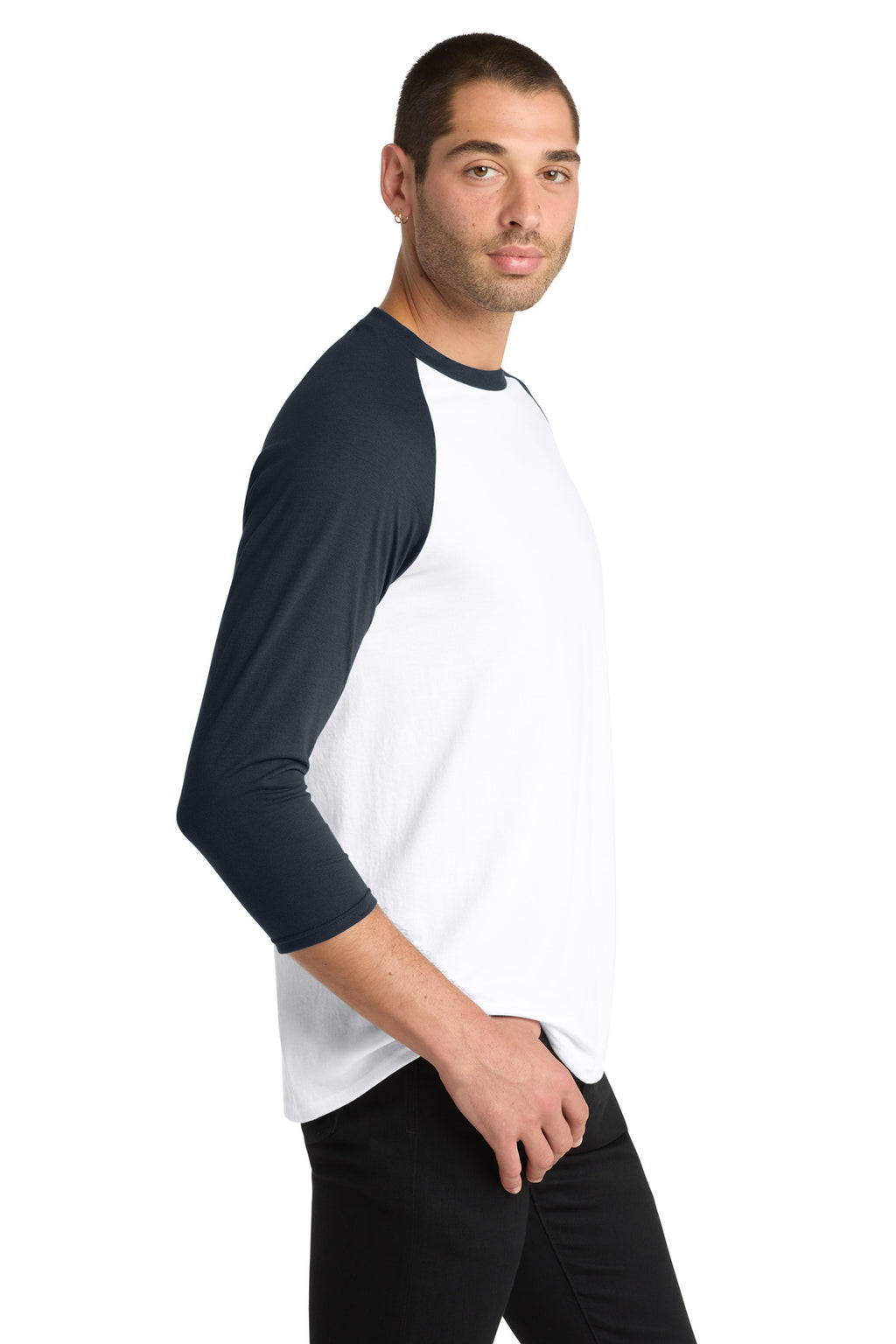 District Perfect Tri 3/4-Sleeve Raglan. DM136 - New Navy/ White - side