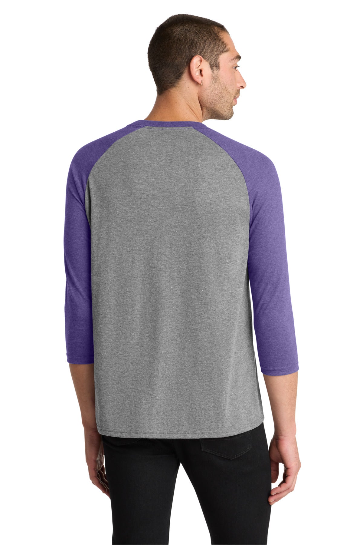 District Perfect Tri 3/4-Sleeve Raglan. DM136 - Purple Frost/ Grey Frost - back