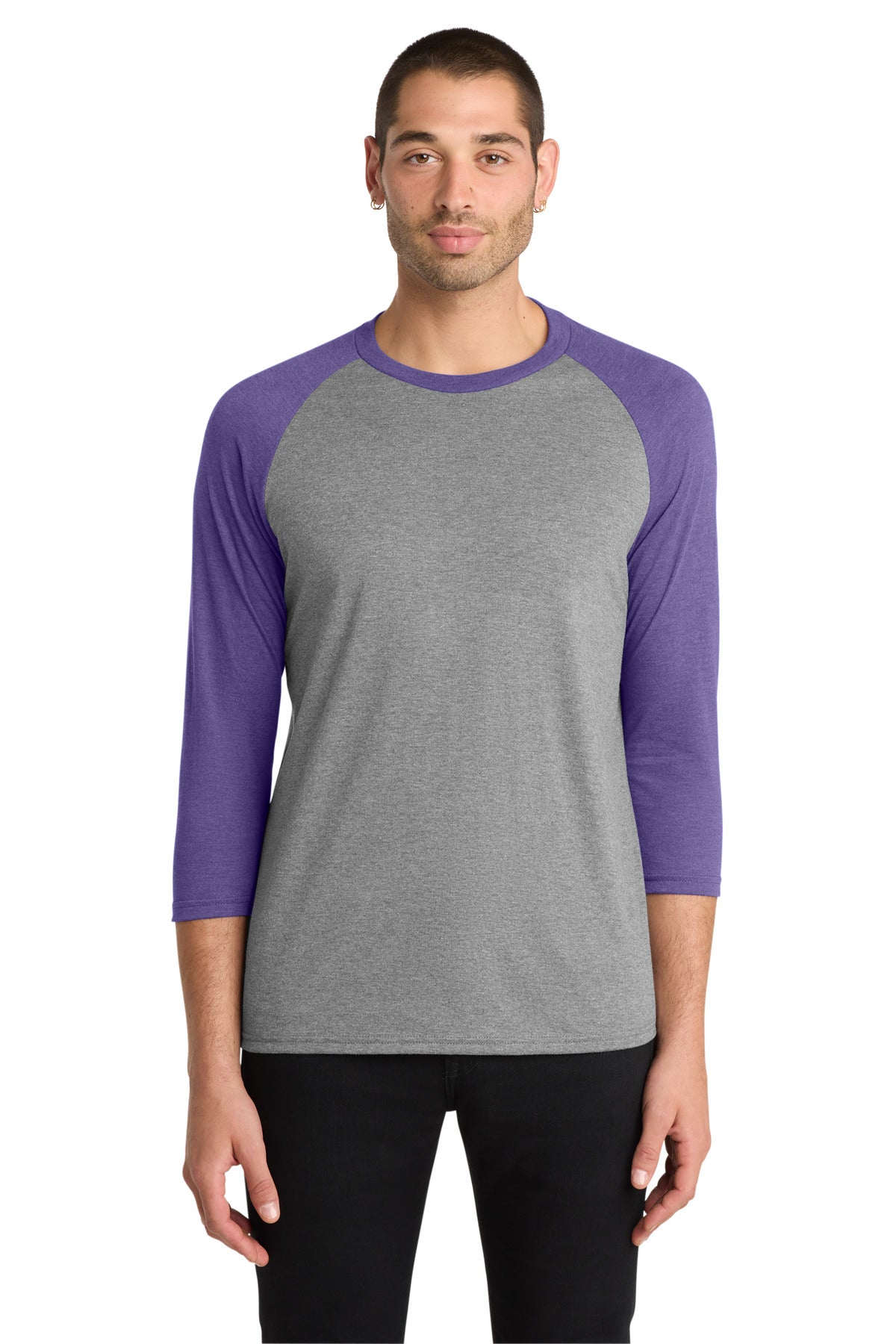 District Perfect Tri 3/4-Sleeve Raglan. DM136 - Purple Frost/ Grey Frost - front