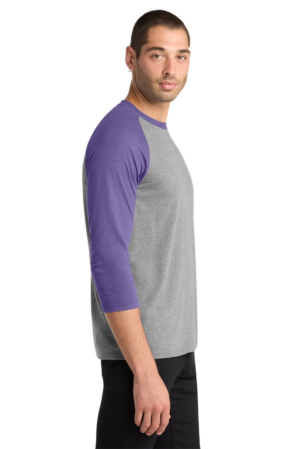 District Perfect Tri 3/4-Sleeve Raglan. DM136 - Purple Frost/ Grey Frost - side