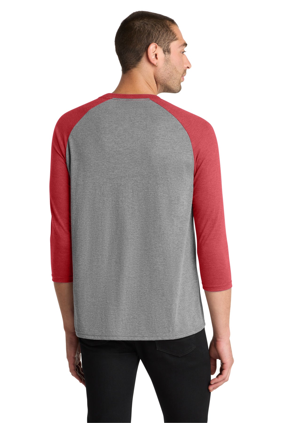 District Perfect Tri 3/4-Sleeve Raglan. DM136 - Red Frost/ Grey Frost - back