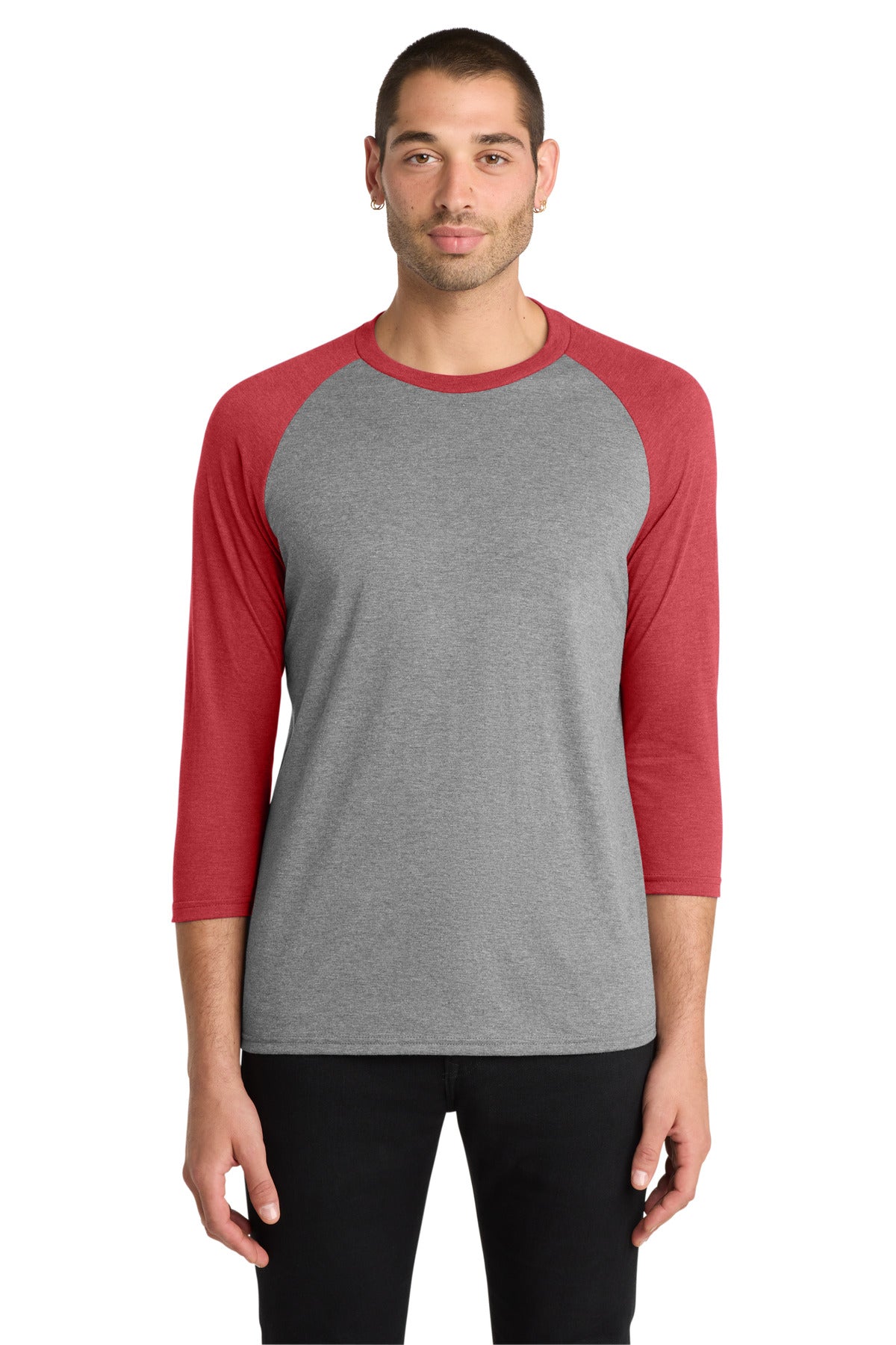 District Perfect Tri 3/4-Sleeve Raglan. DM136 - Red Frost/ Grey Frost - front
