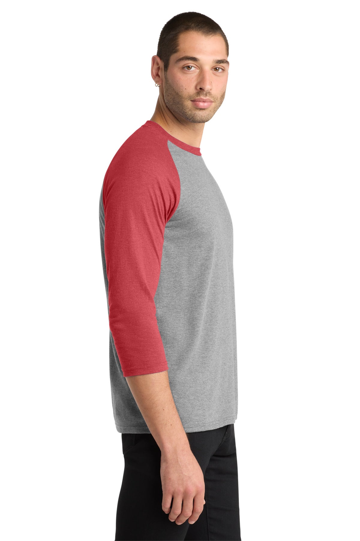 District Perfect Tri 3/4-Sleeve Raglan. DM136 - Red Frost/ Grey Frost - side