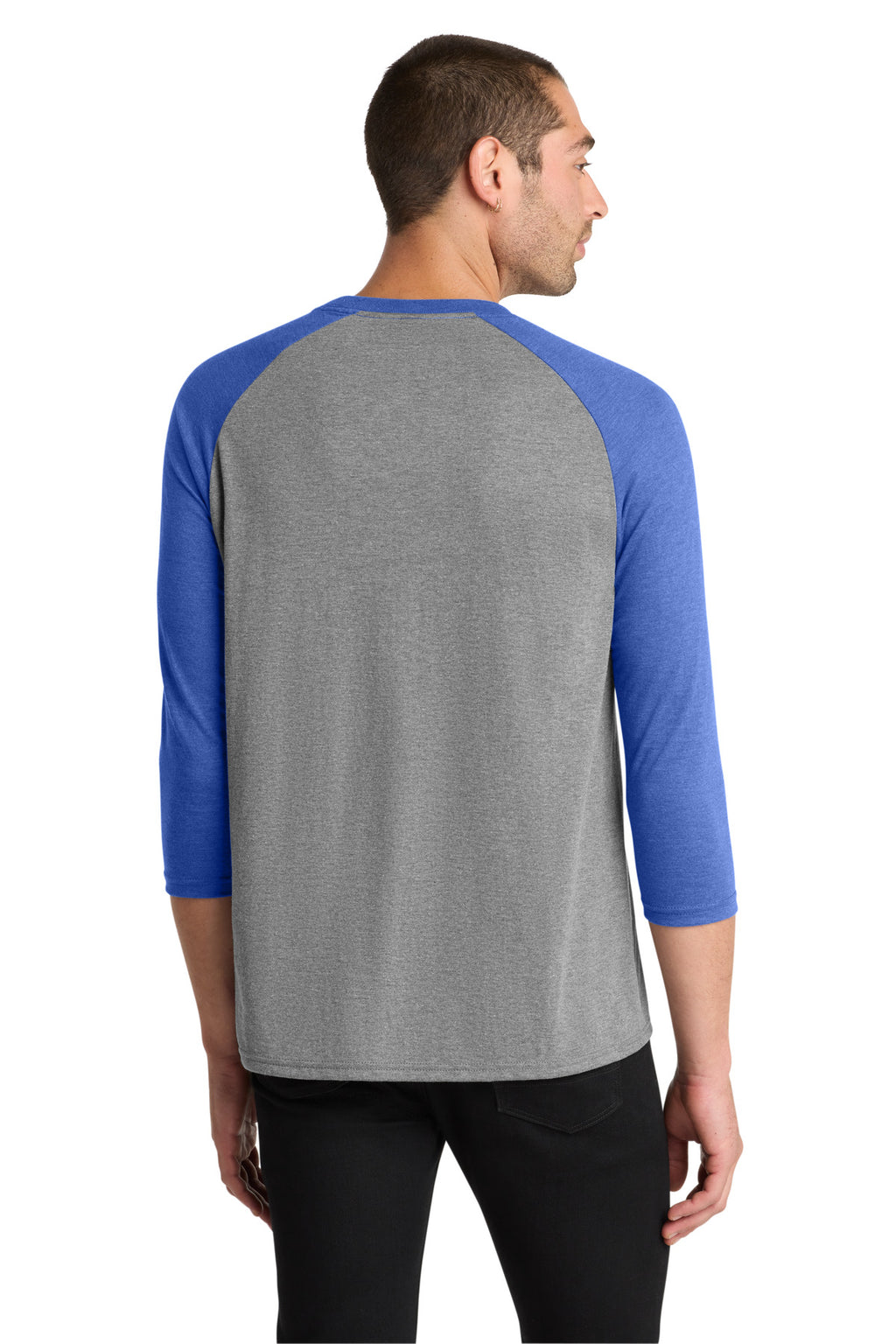 District Perfect Tri 3/4-Sleeve Raglan. DM136 - Royal Frost/ Grey Frost - back