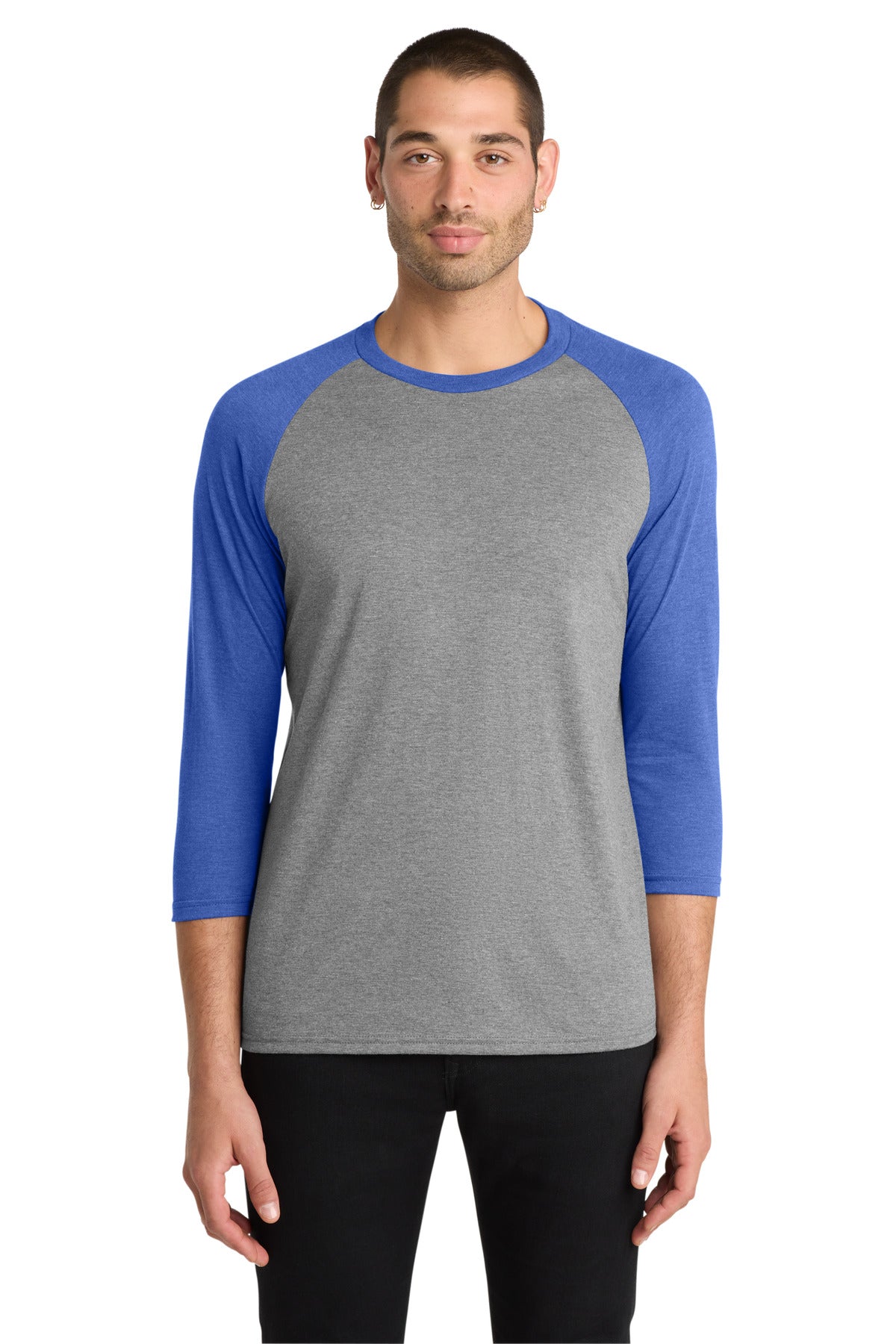 District Perfect Tri 3/4-Sleeve Raglan. DM136 - Royal Frost/ Grey Frost - front