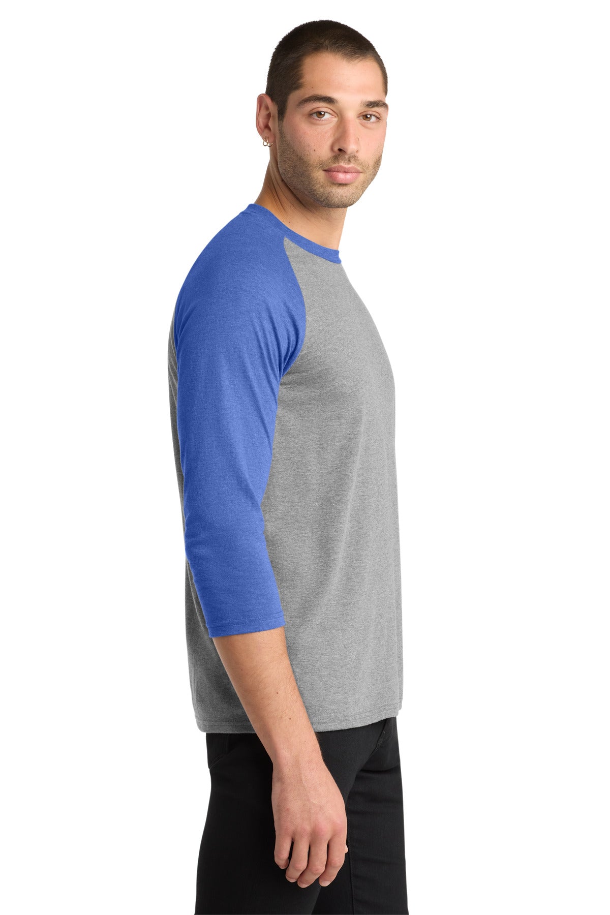 District Perfect Tri 3/4-Sleeve Raglan. DM136 - Royal Frost/ Grey Frost - side