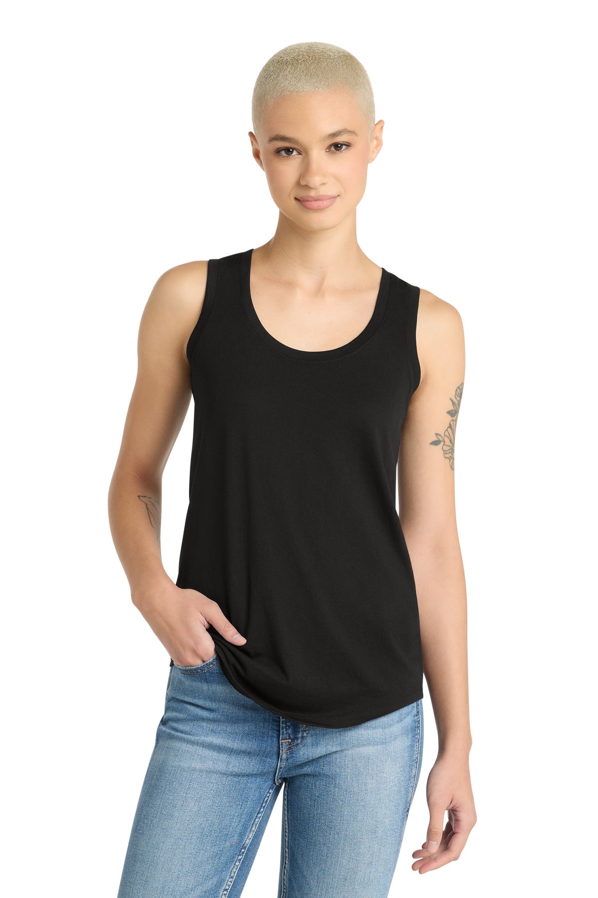 District Women's Perfect Tri Racerback Tank. DM138L - Black - front