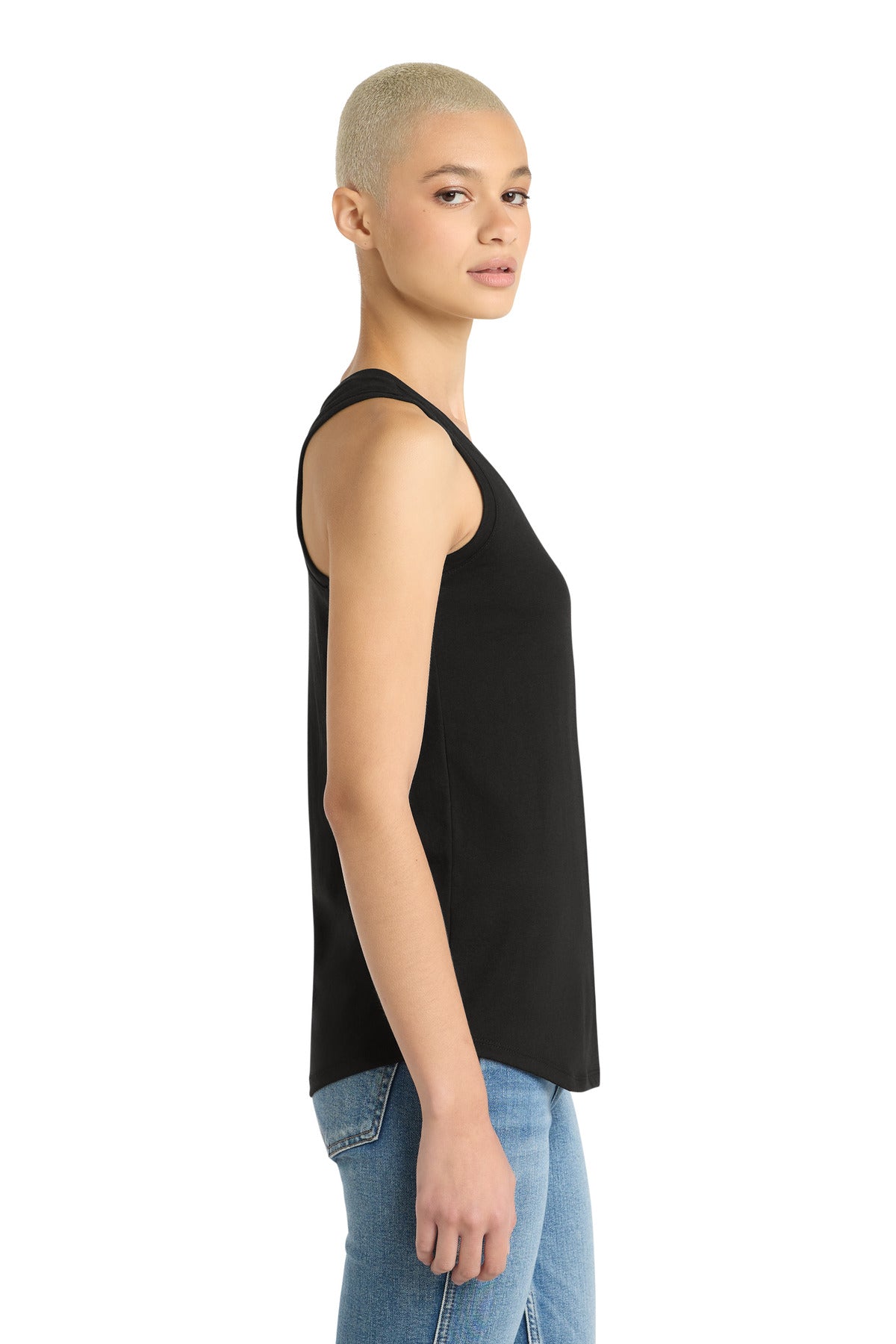 District Women's Perfect Tri Racerback Tank. DM138L - Black - side