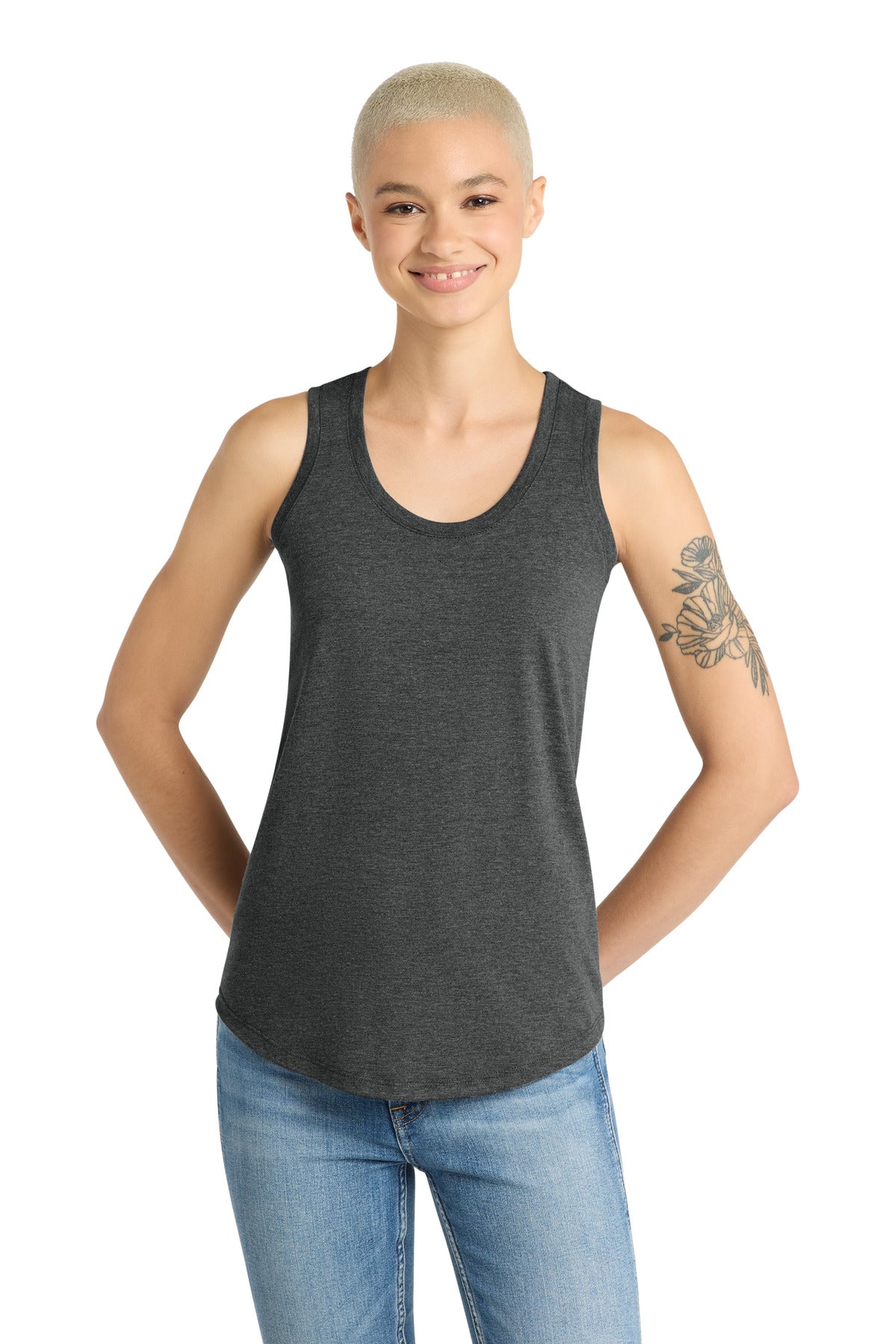 District Women's Perfect Tri Racerback Tank. DM138L - Black Frost - front