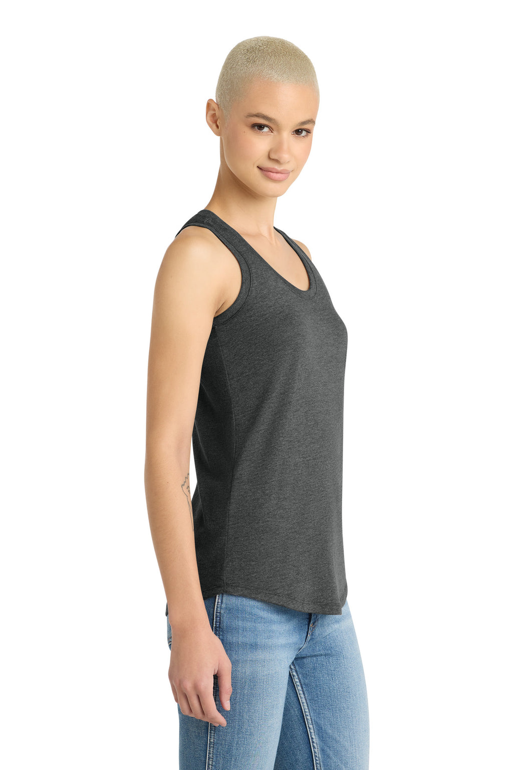 District Women's Perfect Tri Racerback Tank. DM138L - Black Frost - side