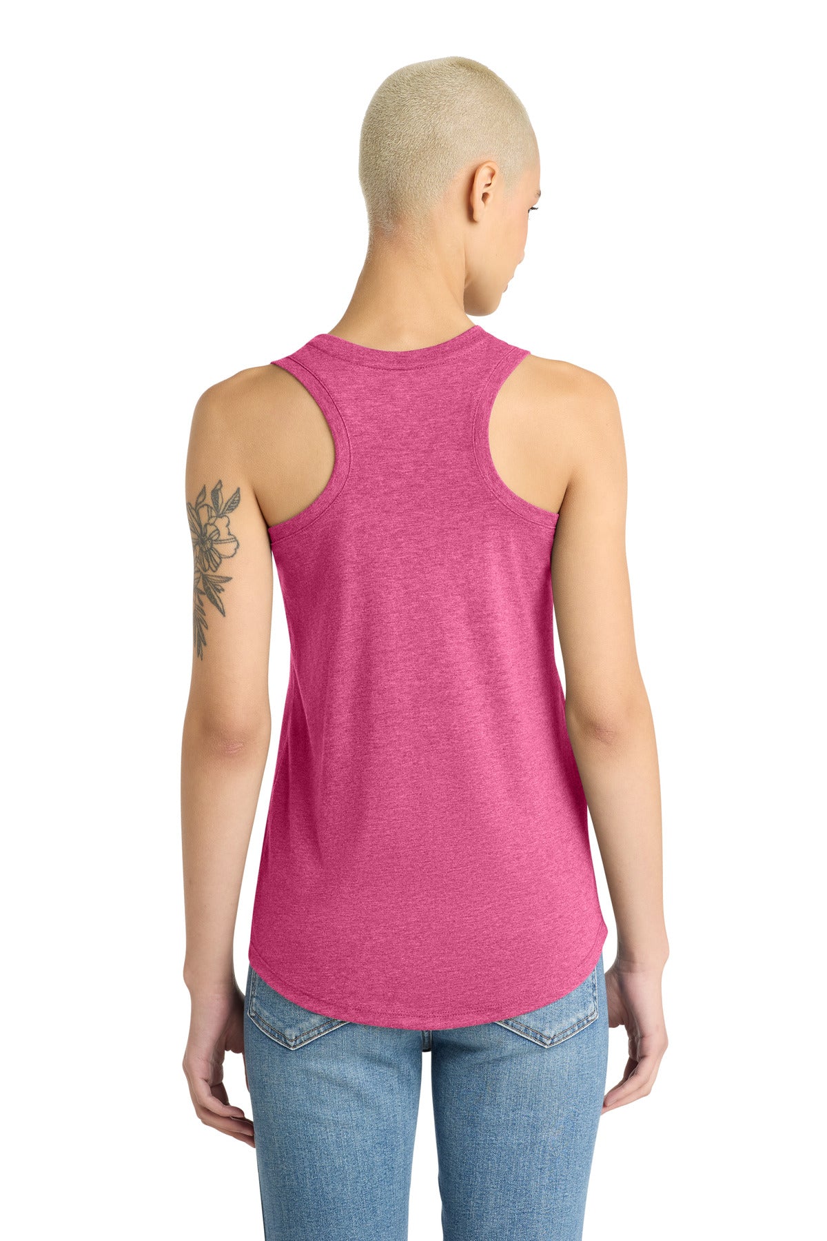 District Women's Perfect Tri Racerback Tank. DM138L - Fuchsia Frost - back