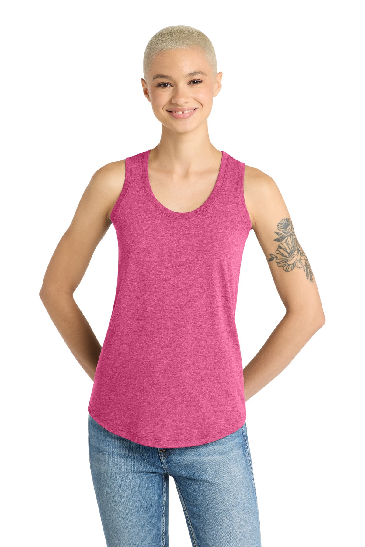 District Women's Perfect Tri Racerback Tank. DM138L - Fuchsia Frost - front