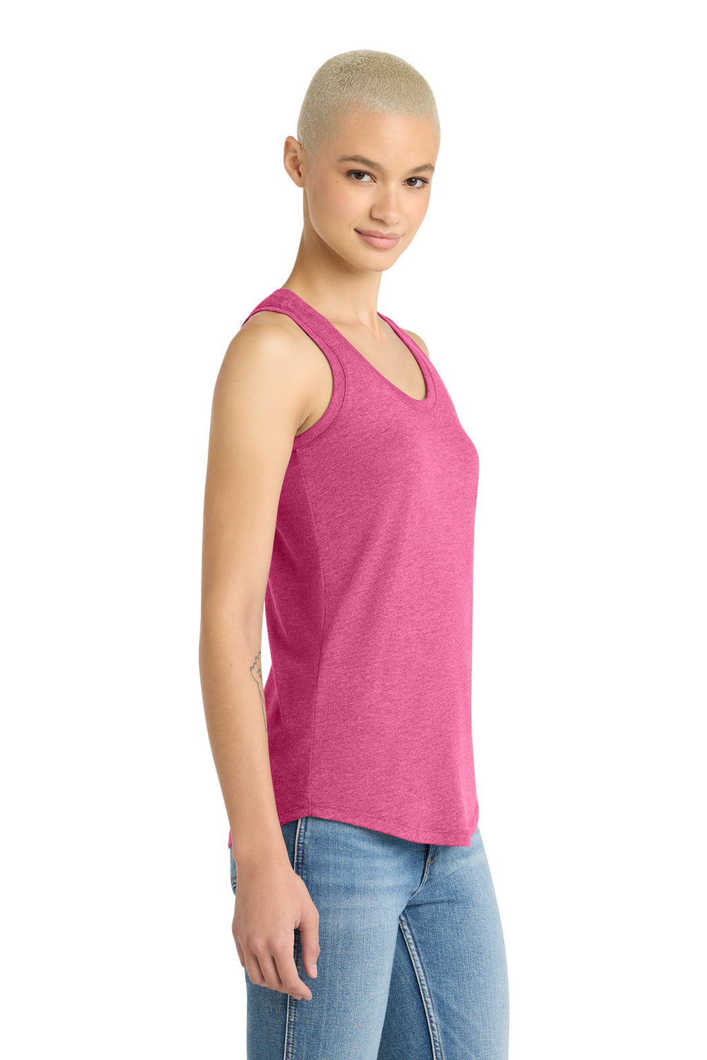 District Women's Perfect Tri Racerback Tank. DM138L - Fuchsia Frost - side