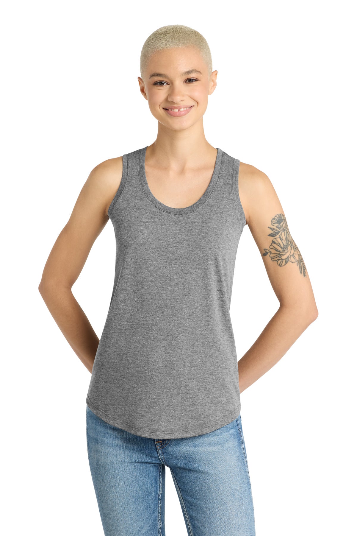 District Women's Perfect Tri Racerback Tank. DM138L - Grey Frost - front