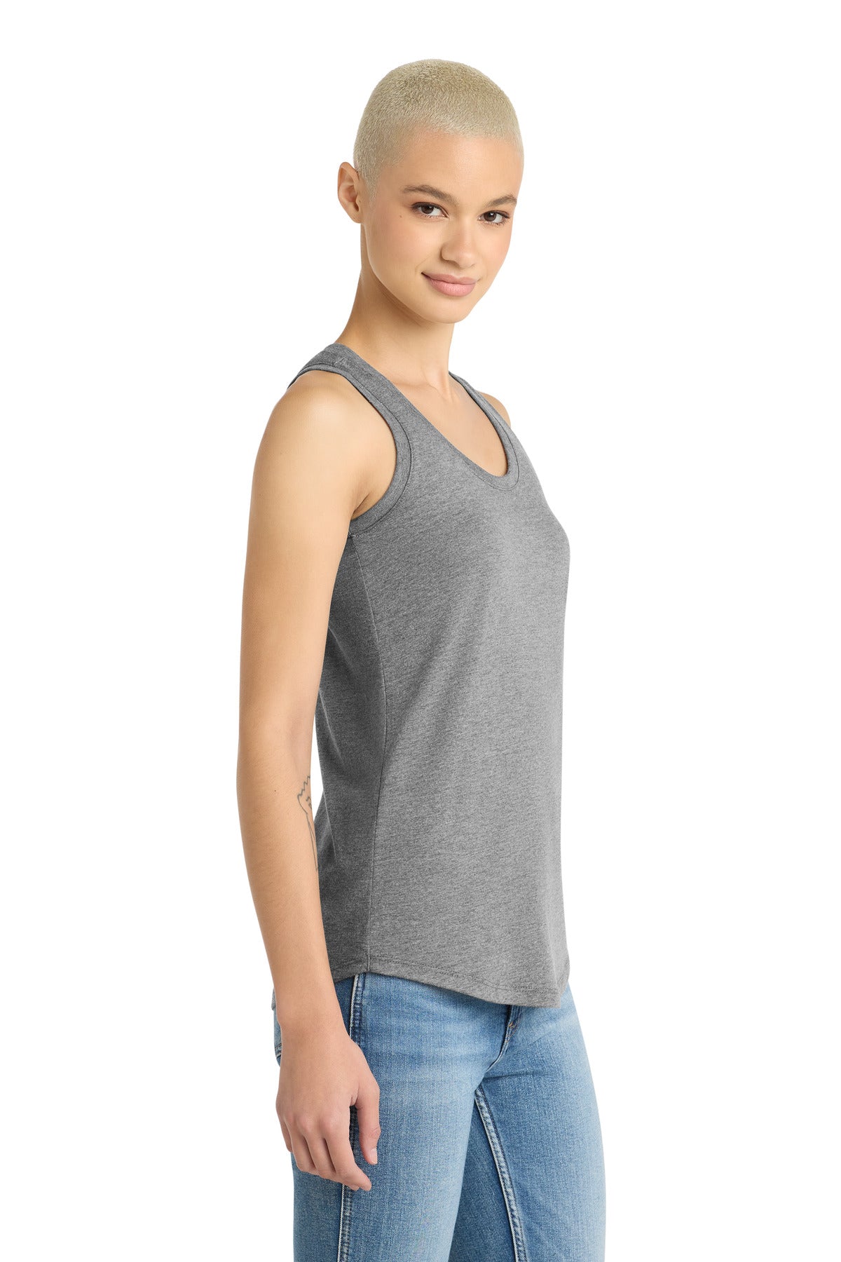 District Women's Perfect Tri Racerback Tank. DM138L - Grey Frost - side
