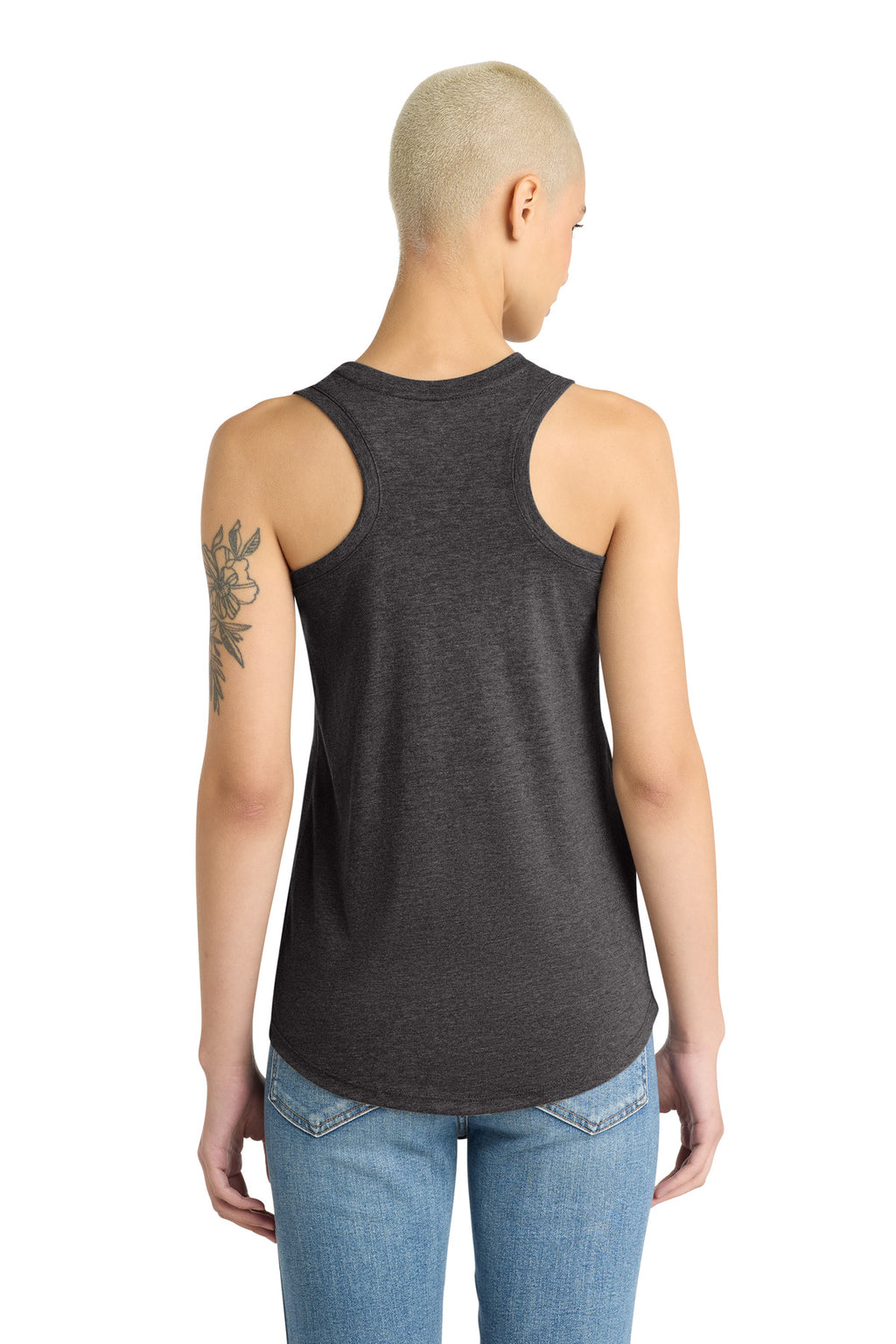 District Women's Perfect Tri Racerback Tank. DM138L - Heathered Charcoal - back