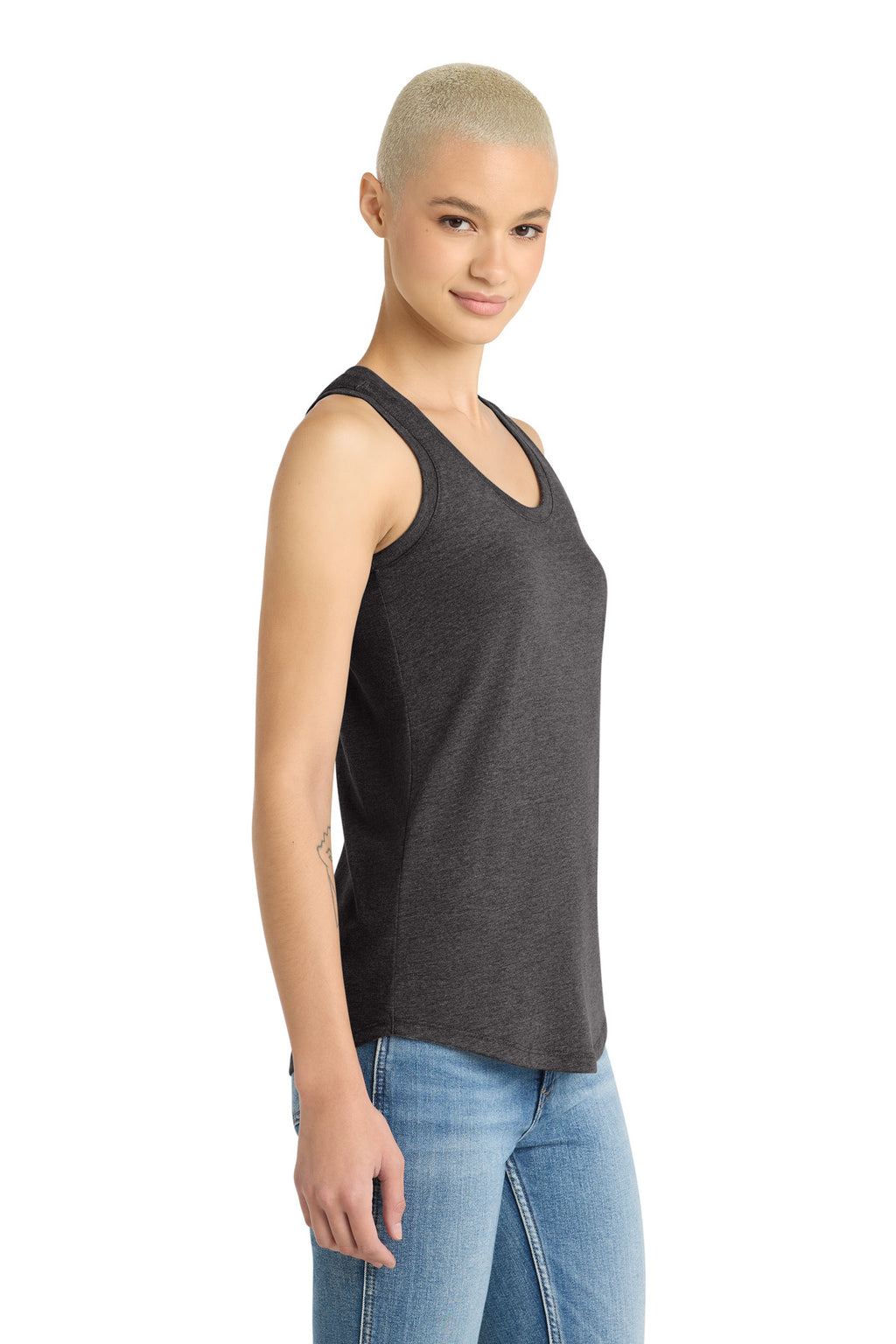 District Women's Perfect Tri Racerback Tank. DM138L - Heathered Charcoal - side