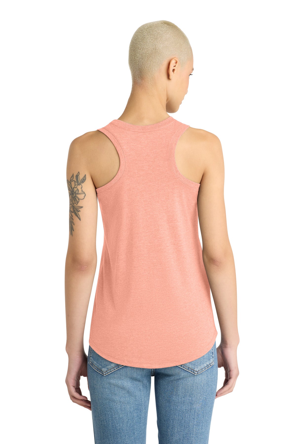 District Women's Perfect Tri Racerback Tank. DM138L - Heathered Dusty Peach - back