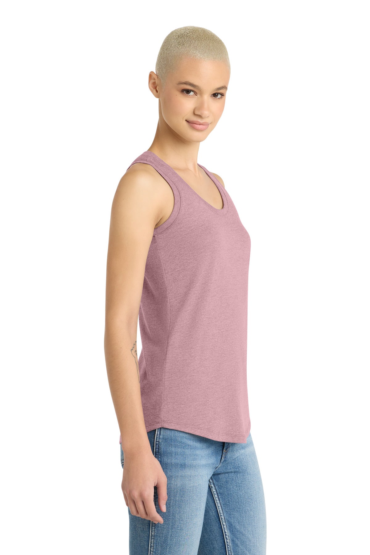 District Women's Perfect Tri Racerback Tank. DM138L - Heathered Lavender - side