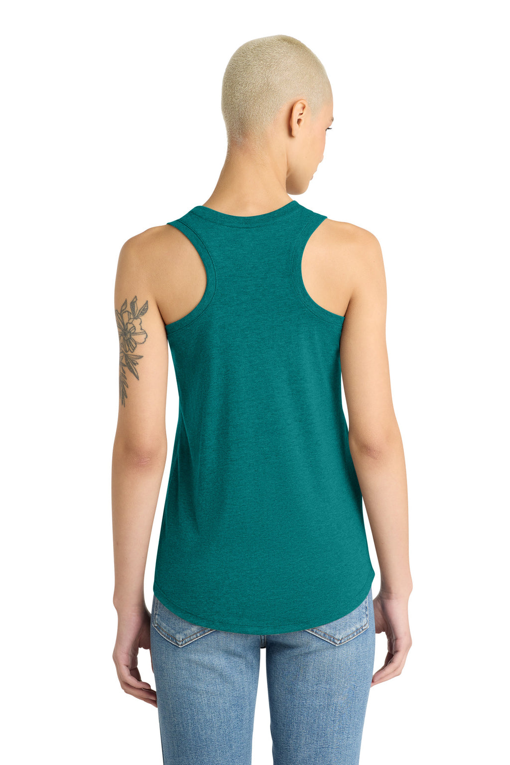 District Women's Perfect Tri Racerback Tank. DM138L - Heathered Teal - back