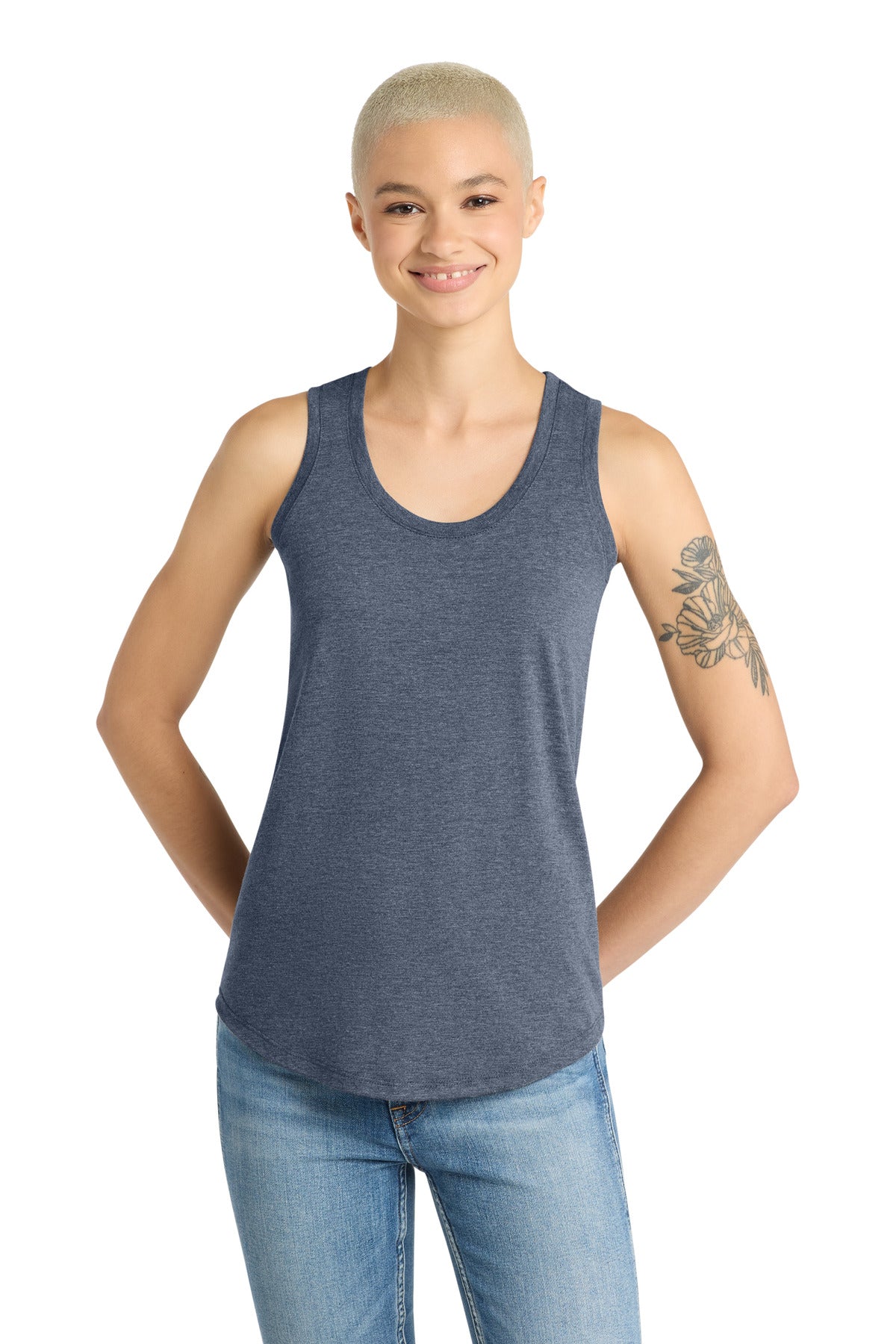 District Women's Perfect Tri Racerback Tank. DM138L - Navy Frost - front