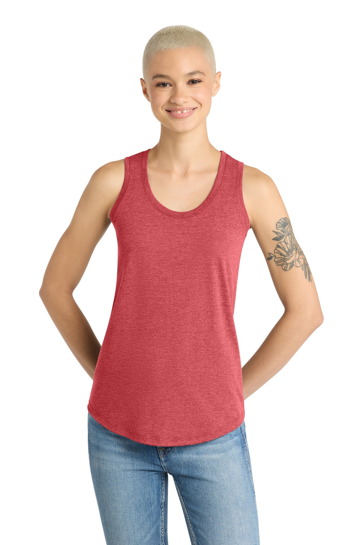 District Women's Perfect Tri Racerback Tank. DM138L - Red Frost - front