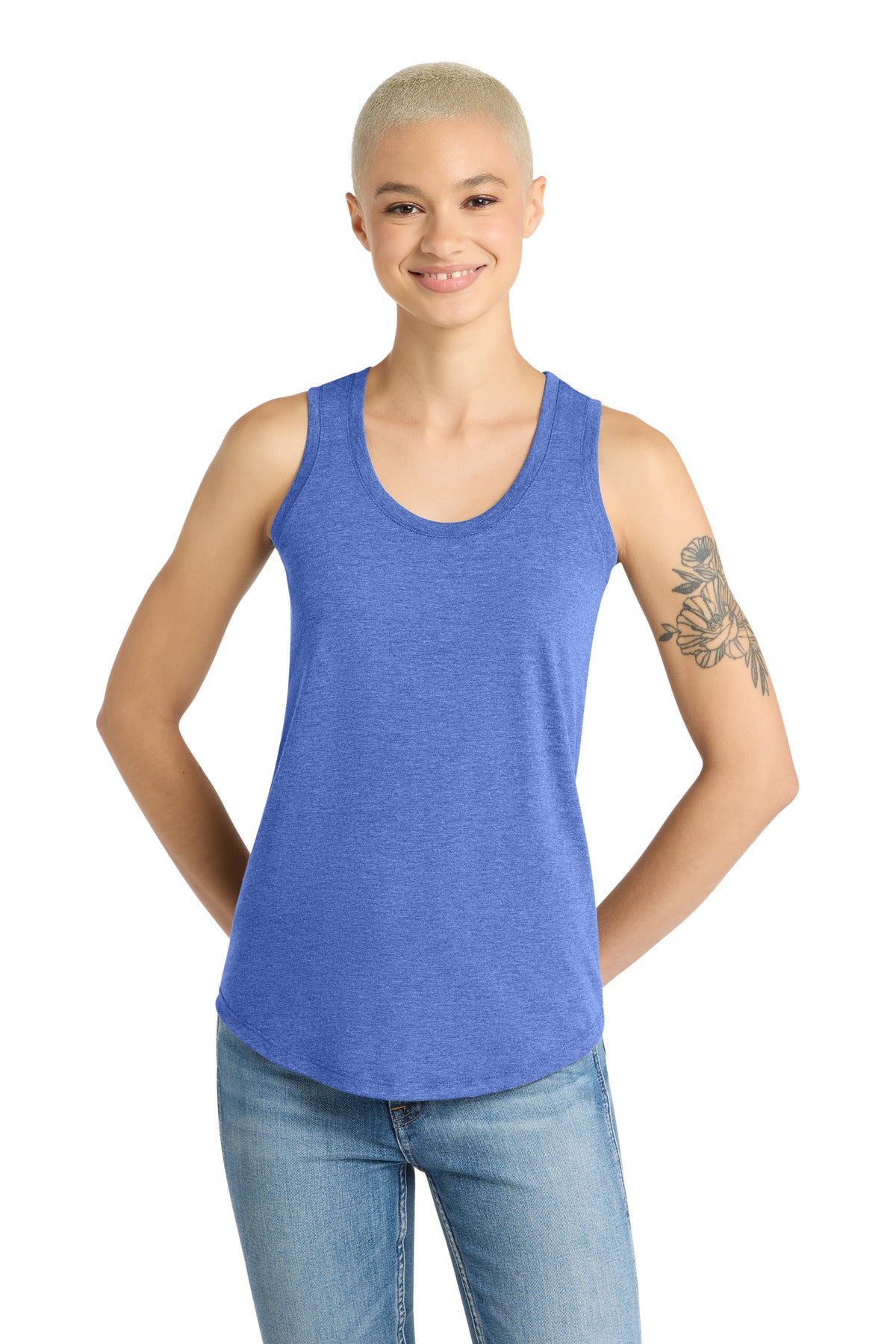 District Women's Perfect Tri Racerback Tank. DM138L - Royal Frost - front