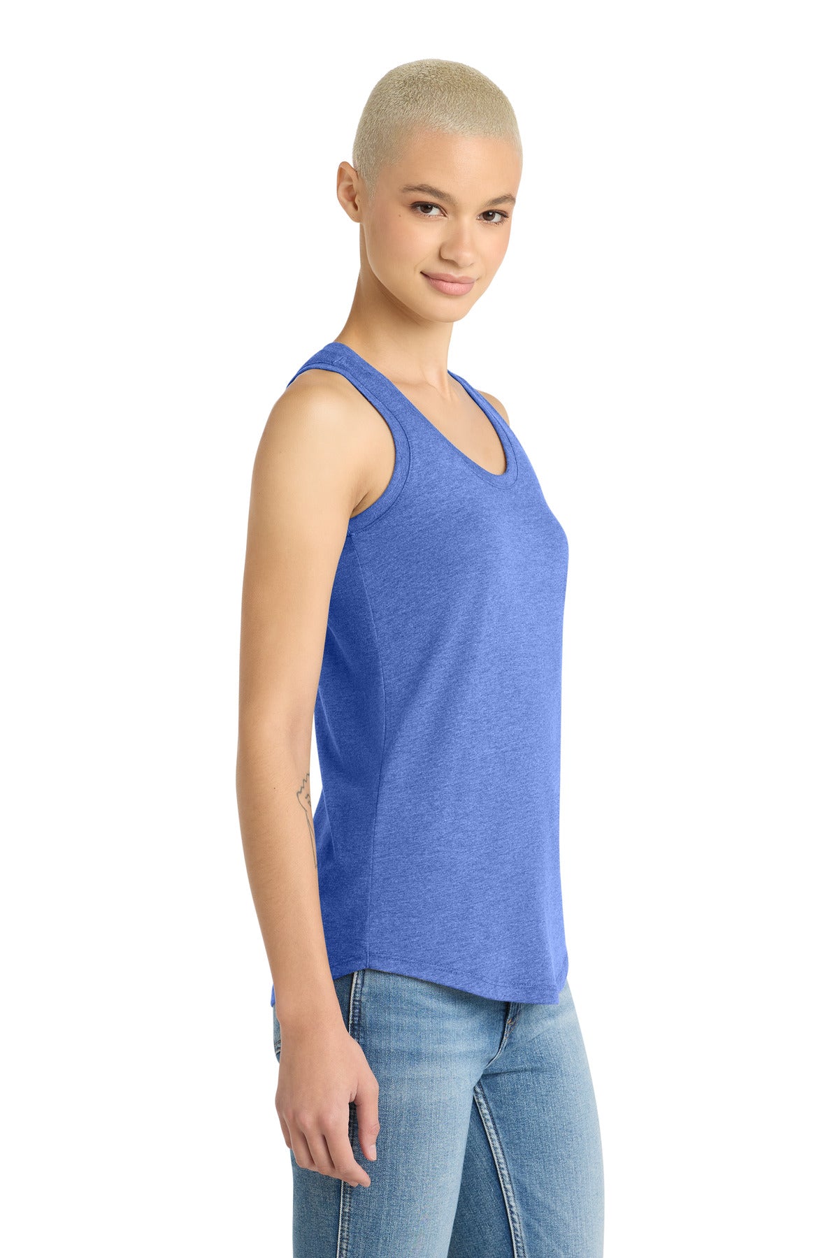 District Women's Perfect Tri Racerback Tank. DM138L - Royal Frost - side