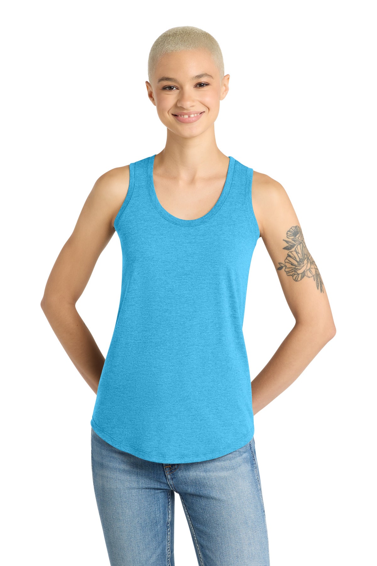District Women's Perfect Tri Racerback Tank. DM138L - Turquoise Frost - front