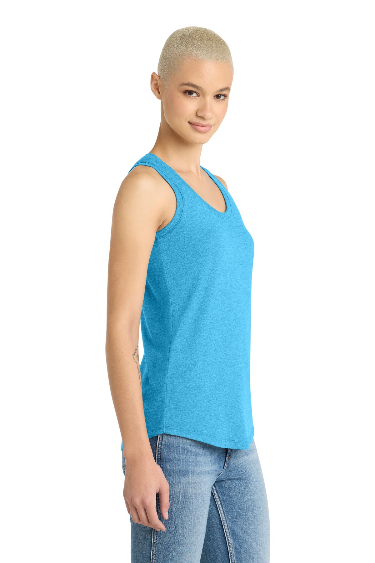 District Women's Perfect Tri Racerback Tank. DM138L - Turquoise Frost - side