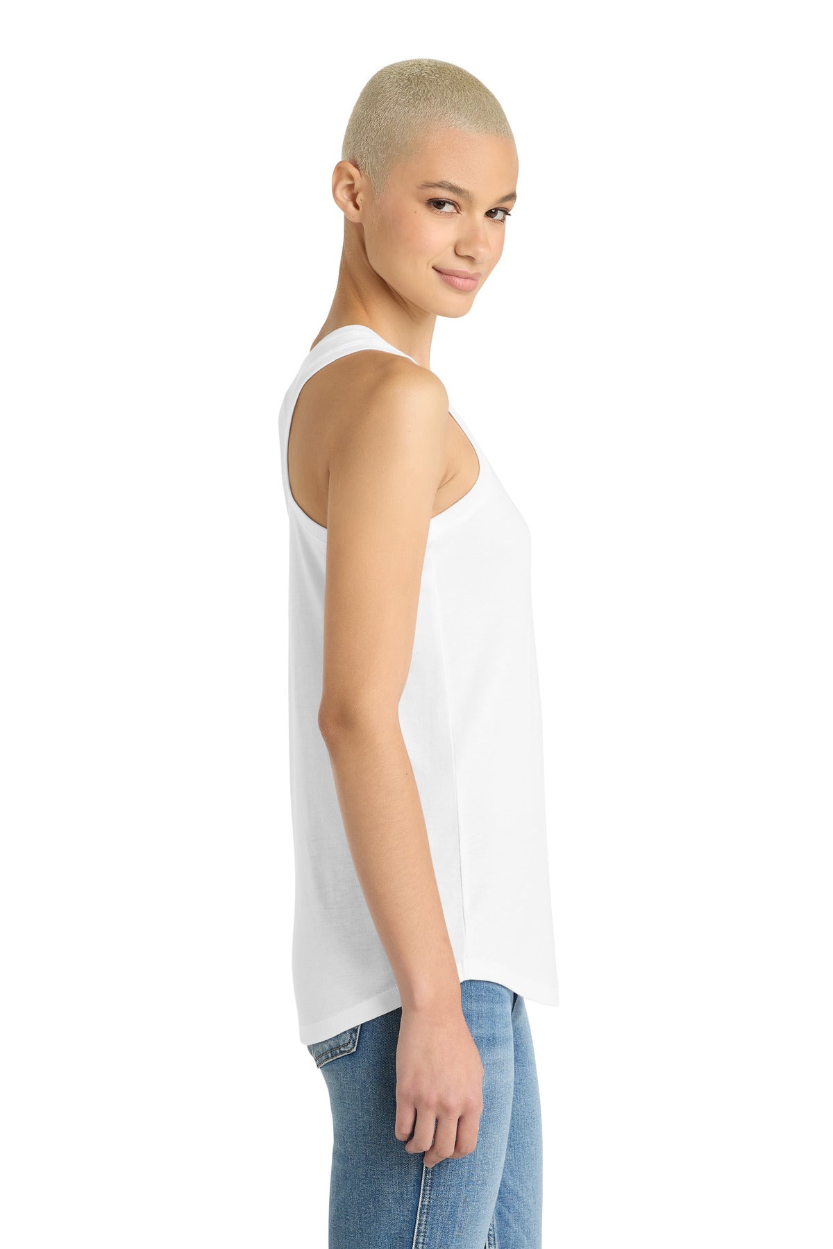 District Women's Perfect Tri Racerback Tank. DM138L - White - side