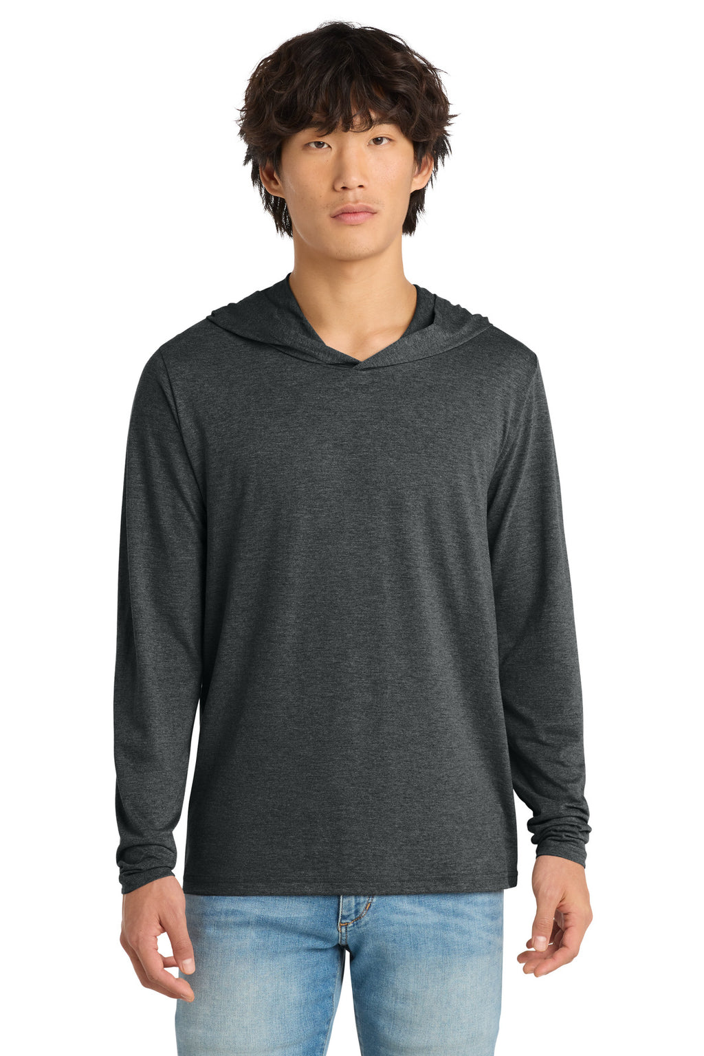 District Perfect Tri Long Sleeve Hoodie. DM139 - Black Frost - front