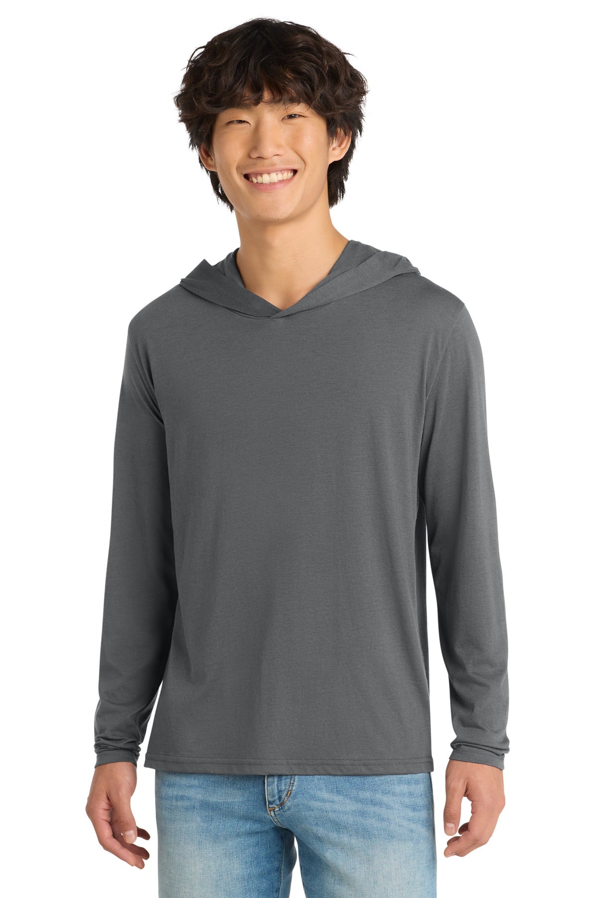 District Perfect Tri Long Sleeve Hoodie. DM139 - Charcoal - front