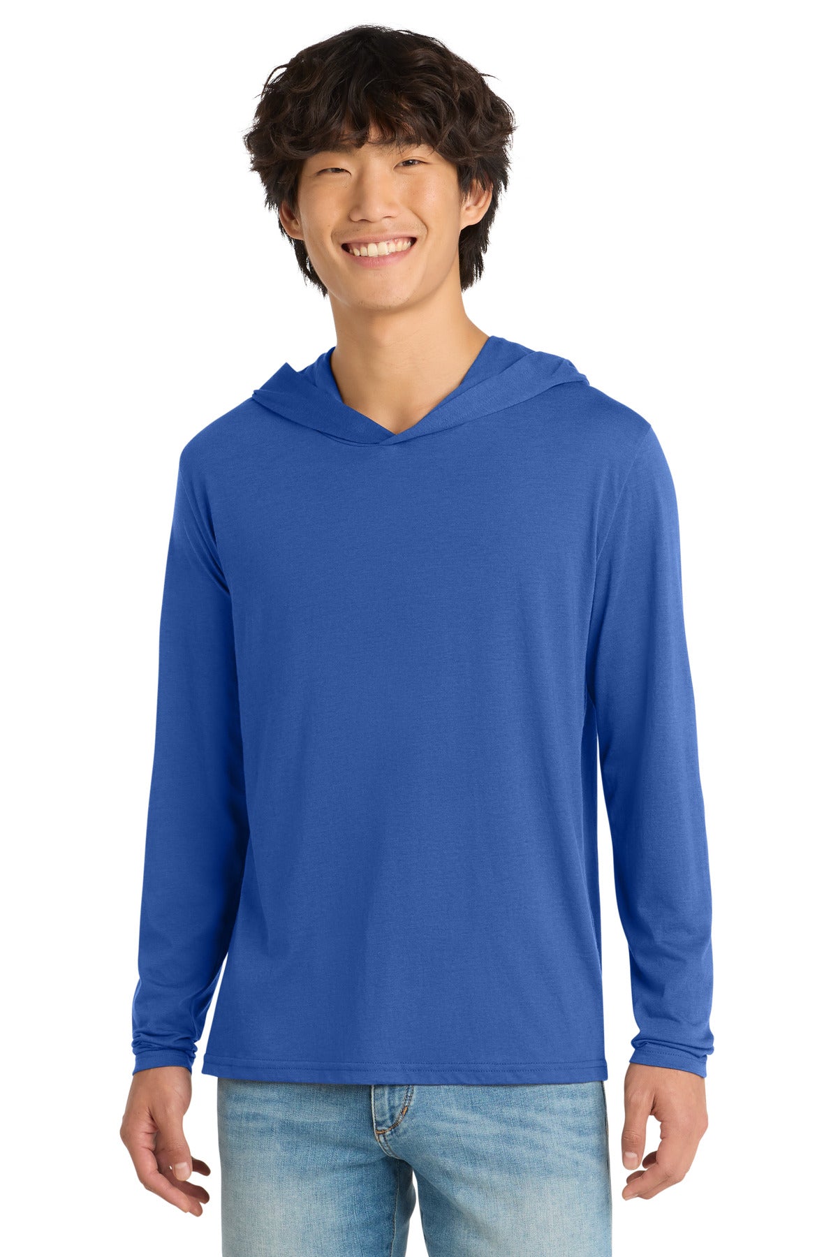 District Perfect Tri Long Sleeve Hoodie. DM139 - Deep Royal - front