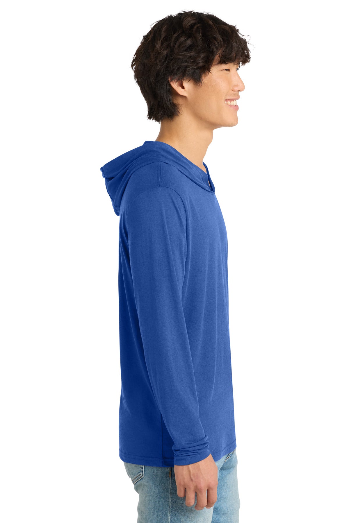 District Perfect Tri Long Sleeve Hoodie. DM139 - Deep Royal - side