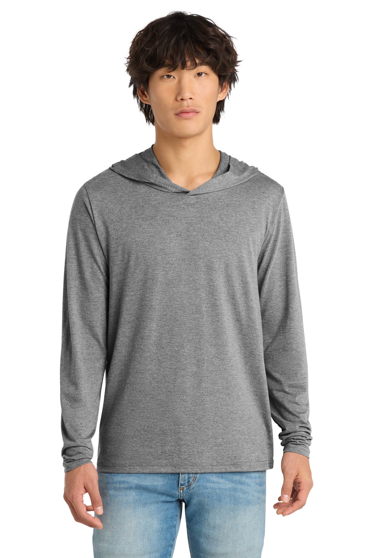 District Perfect Tri Long Sleeve Hoodie. DM139 - Grey Frost - front