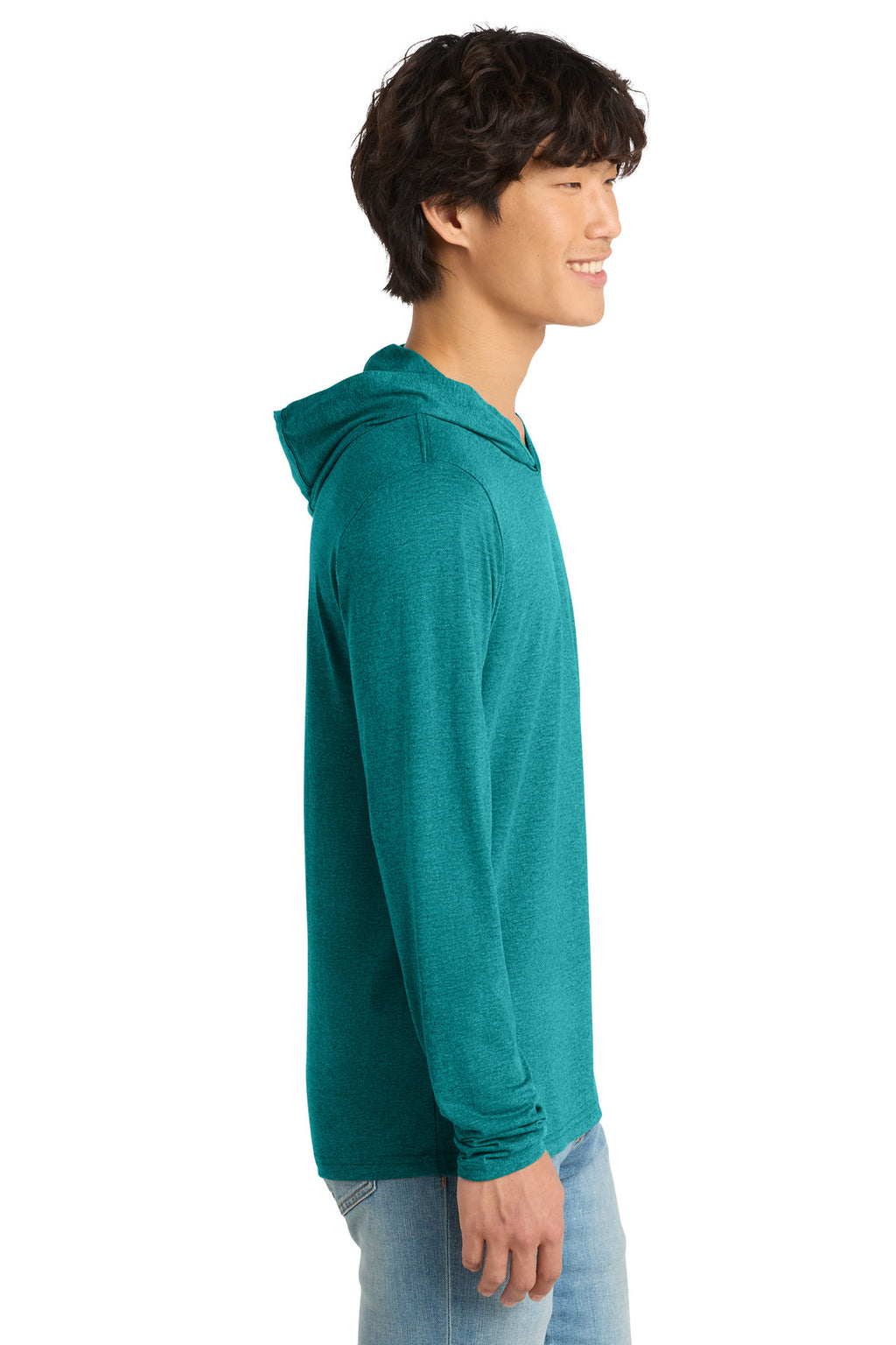 District Perfect Tri Long Sleeve Hoodie. DM139 - Heathered Teal - side