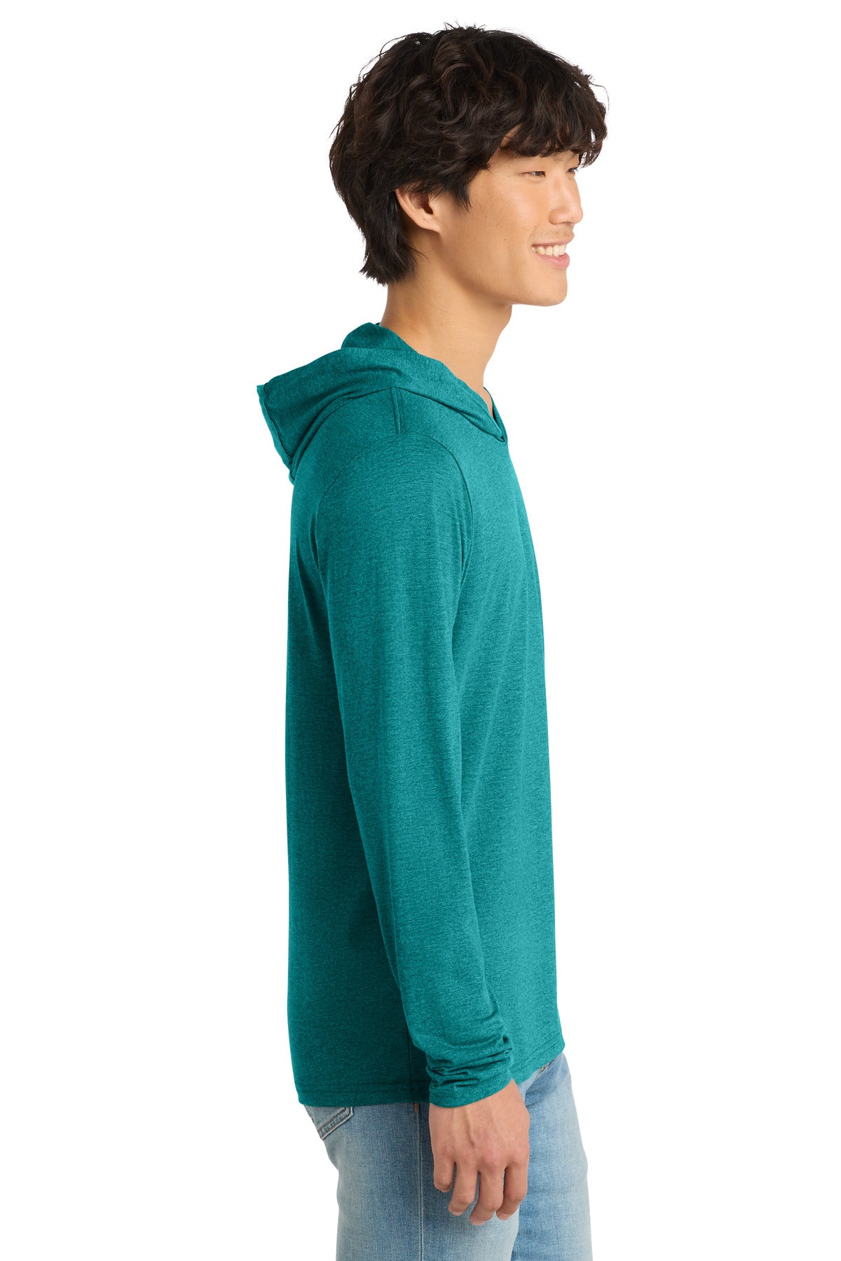 District Perfect Tri Long Sleeve Hoodie. DM139 - Heathered Teal - side