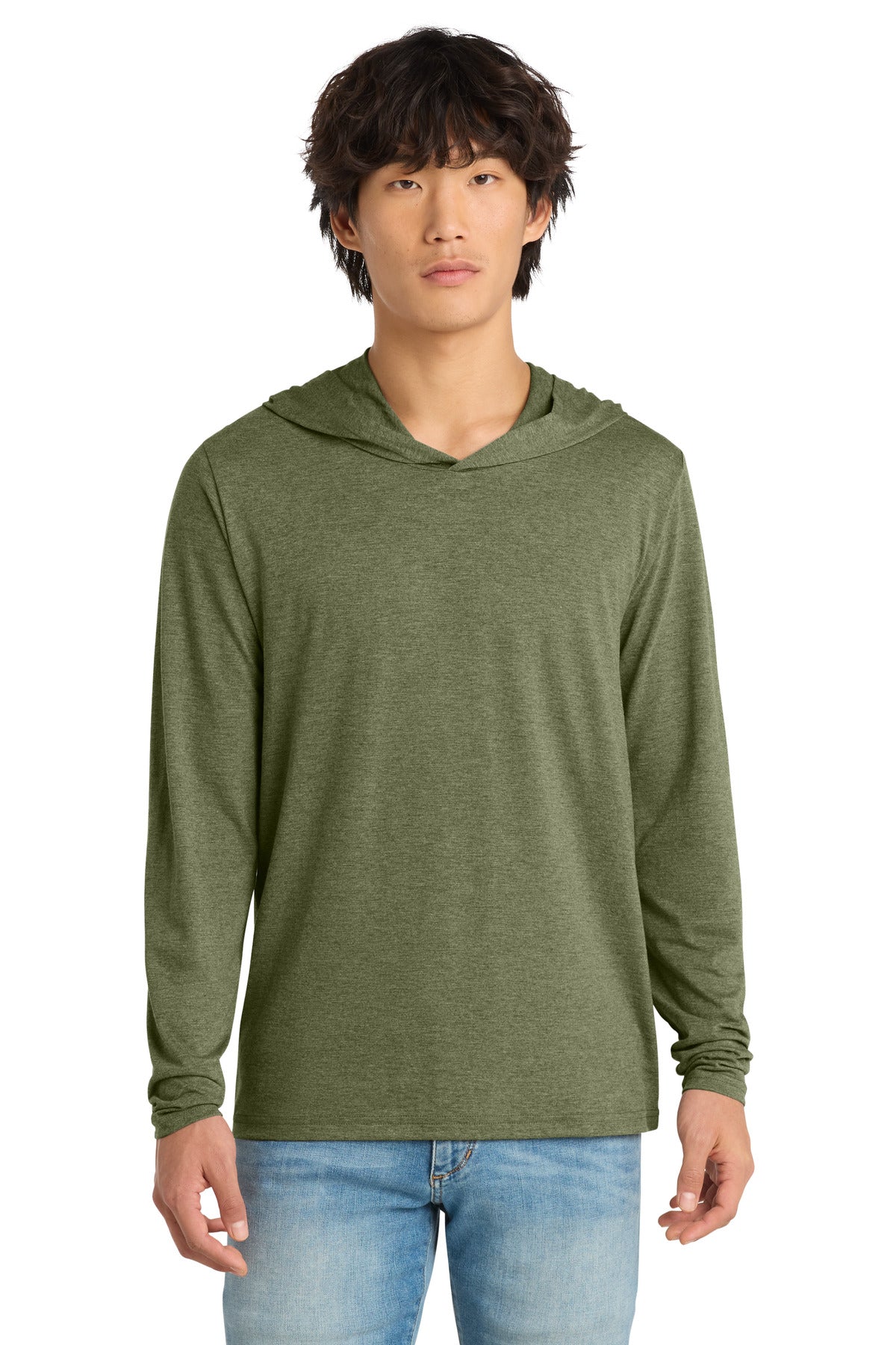 District Perfect Tri Long Sleeve Hoodie. DM139 - Military Green Frost - front