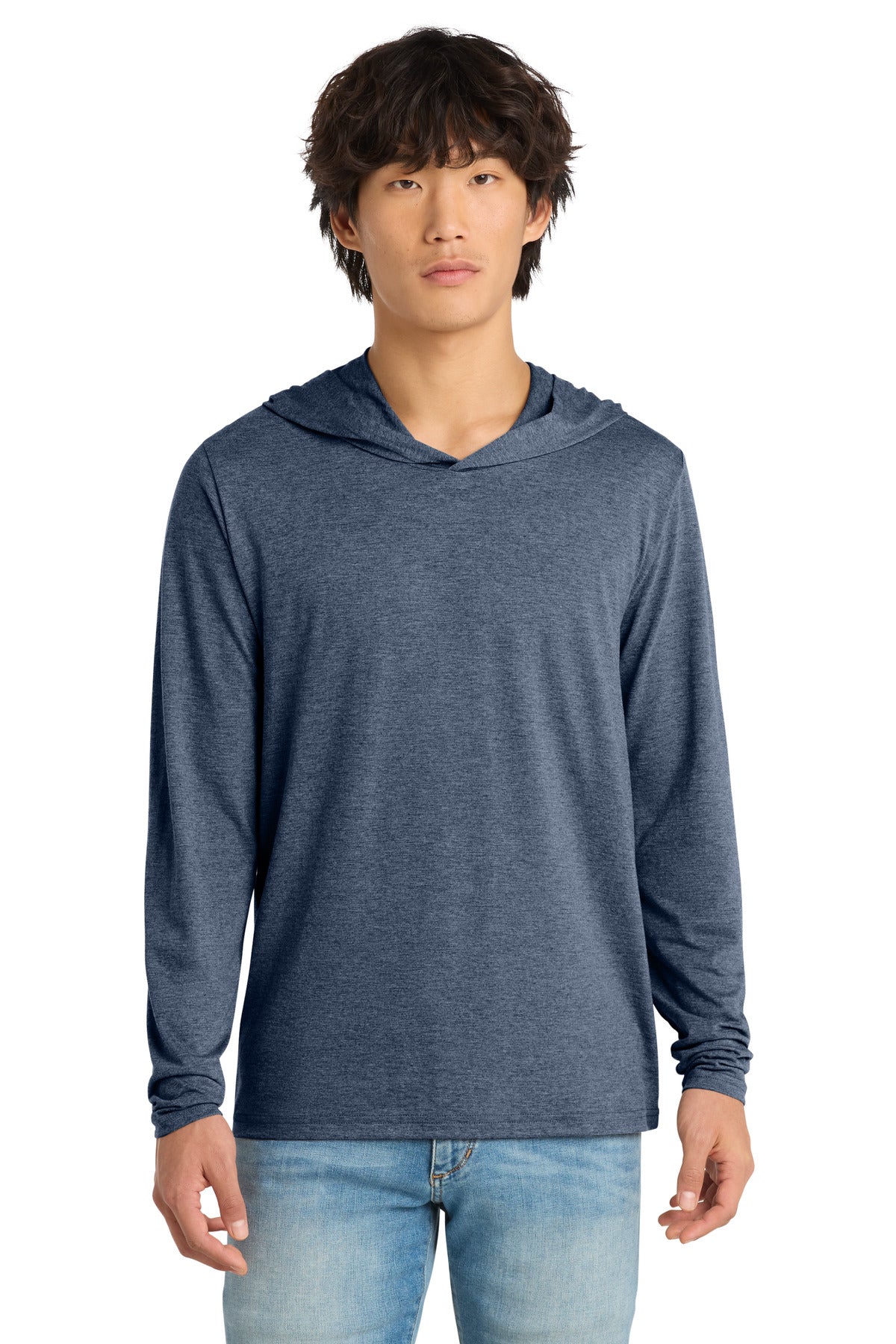 District Perfect Tri Long Sleeve Hoodie. DM139 - Navy Frost - front