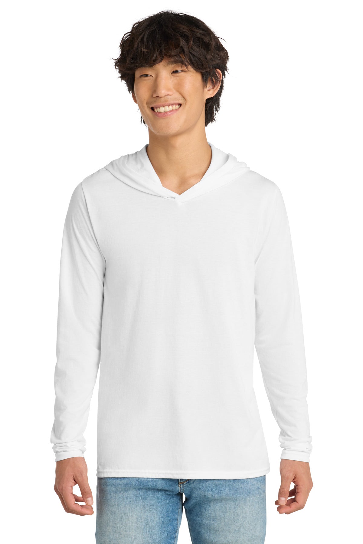 District Perfect Tri Long Sleeve Hoodie. DM139 - White - front