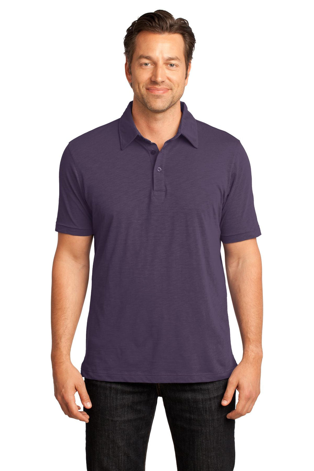 DISCONTINUED District Made - Mens Slub Polo. DM350 - Eggplant - front