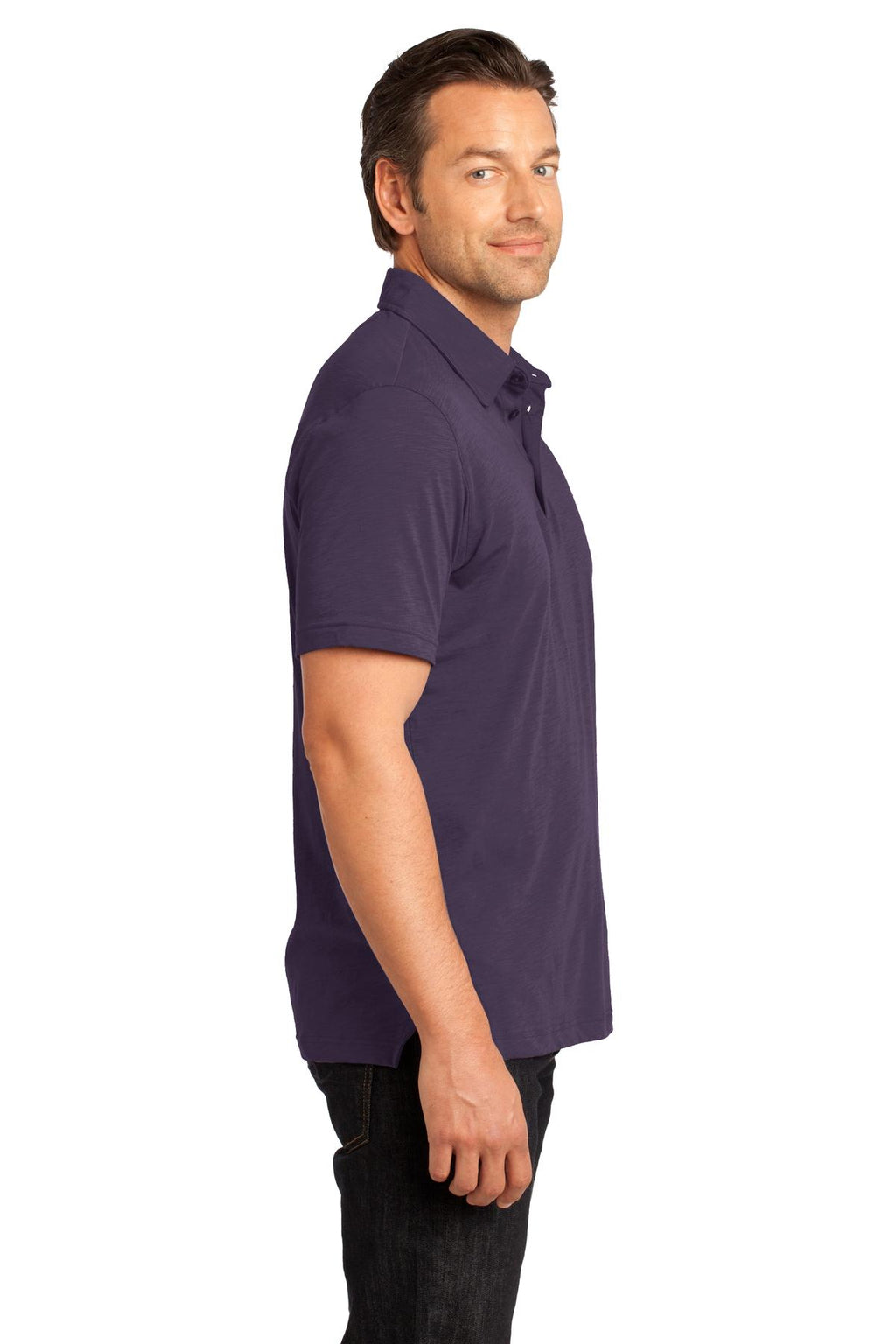 DISCONTINUED District Made - Mens Slub Polo. DM350 - Eggplant - side