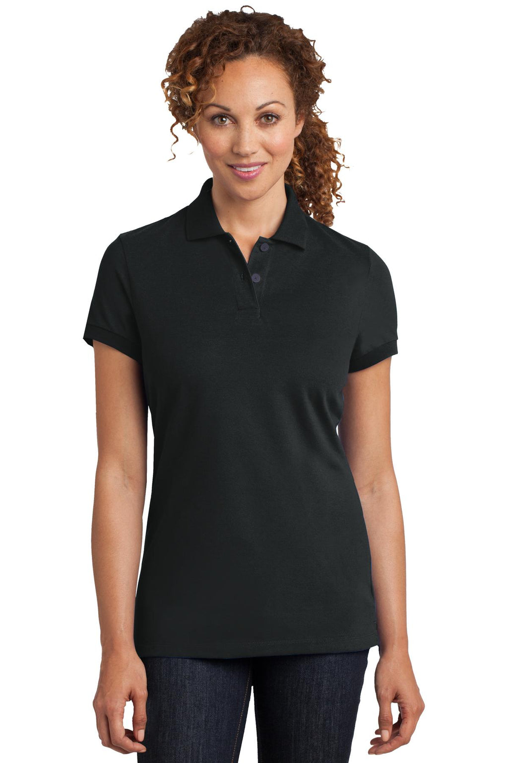 DISCONTINUED District Made Ladies Stretch Pique Polo. DM425 - Black - front