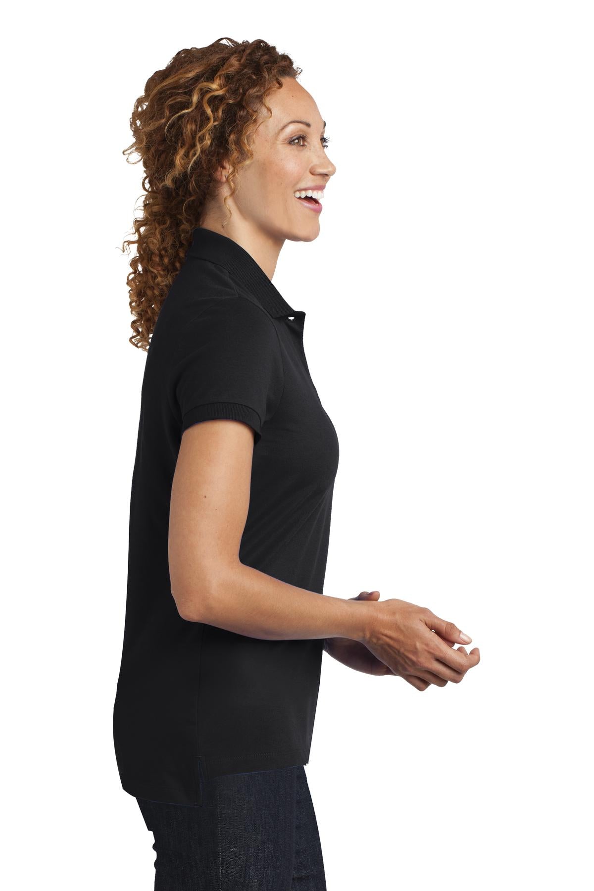 DISCONTINUED District Made Ladies Stretch Pique Polo. DM425 - Black - side