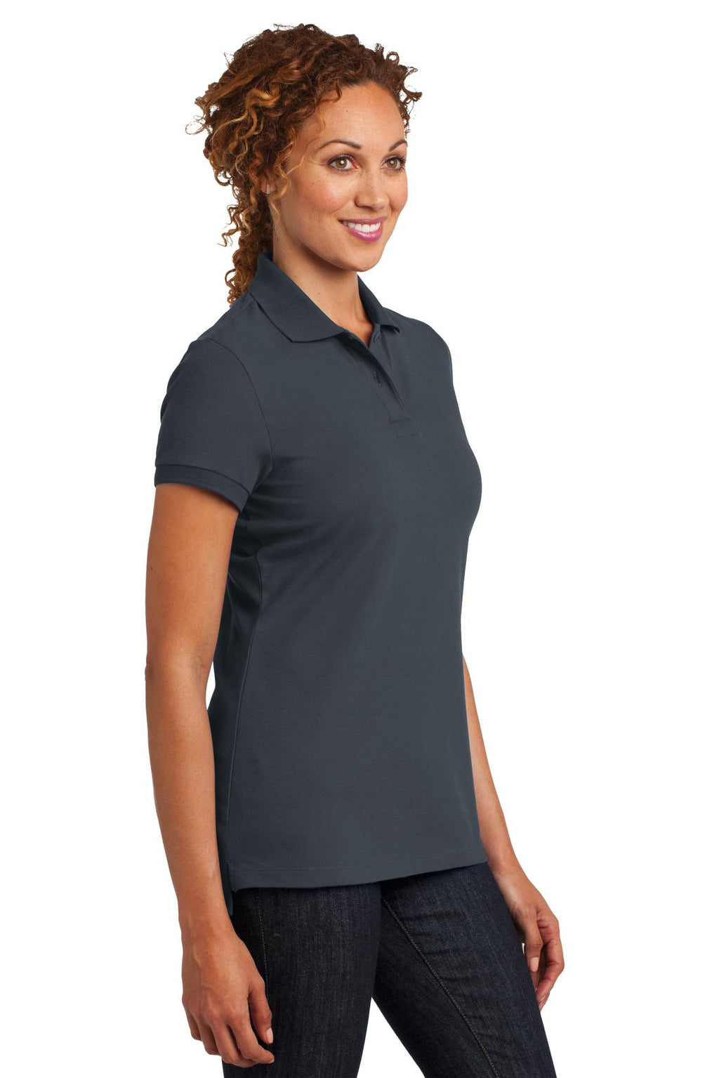 DISCONTINUED District Made Ladies Stretch Pique Polo. DM425 - Grey Smoke - three_q