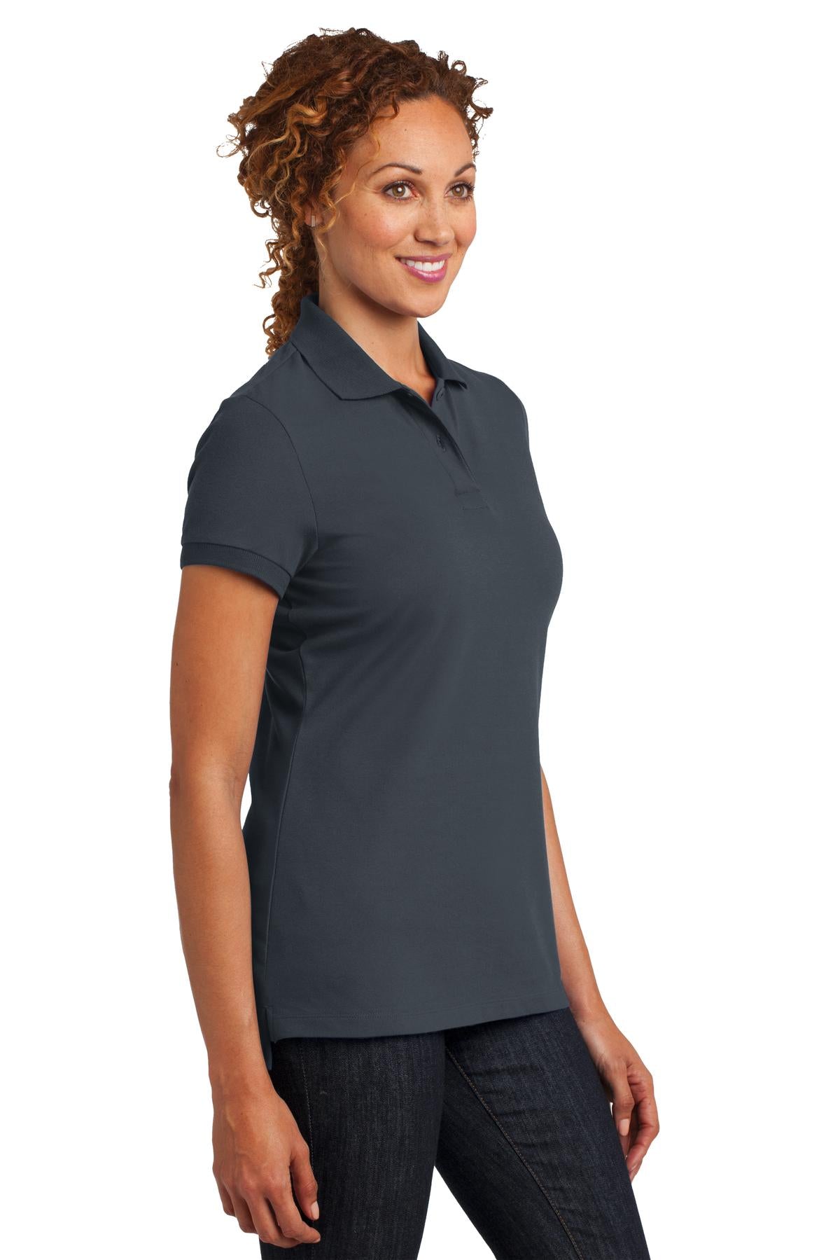 DISCONTINUED District Made Ladies Stretch Pique Polo. DM425 - Grey Smoke - three_q