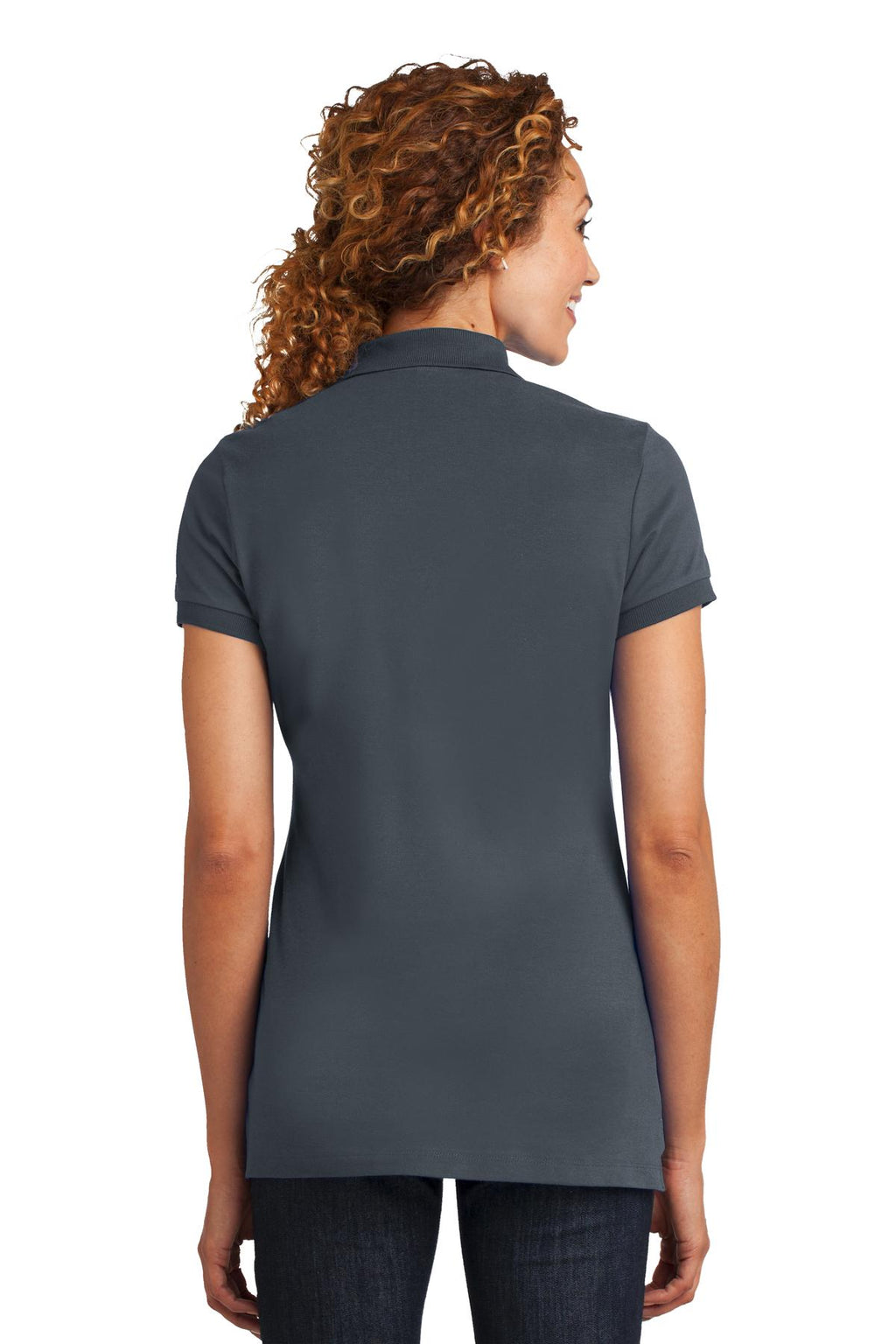 DISCONTINUED District Made Ladies Stretch Pique Polo. DM425 - Grey Smoke - back