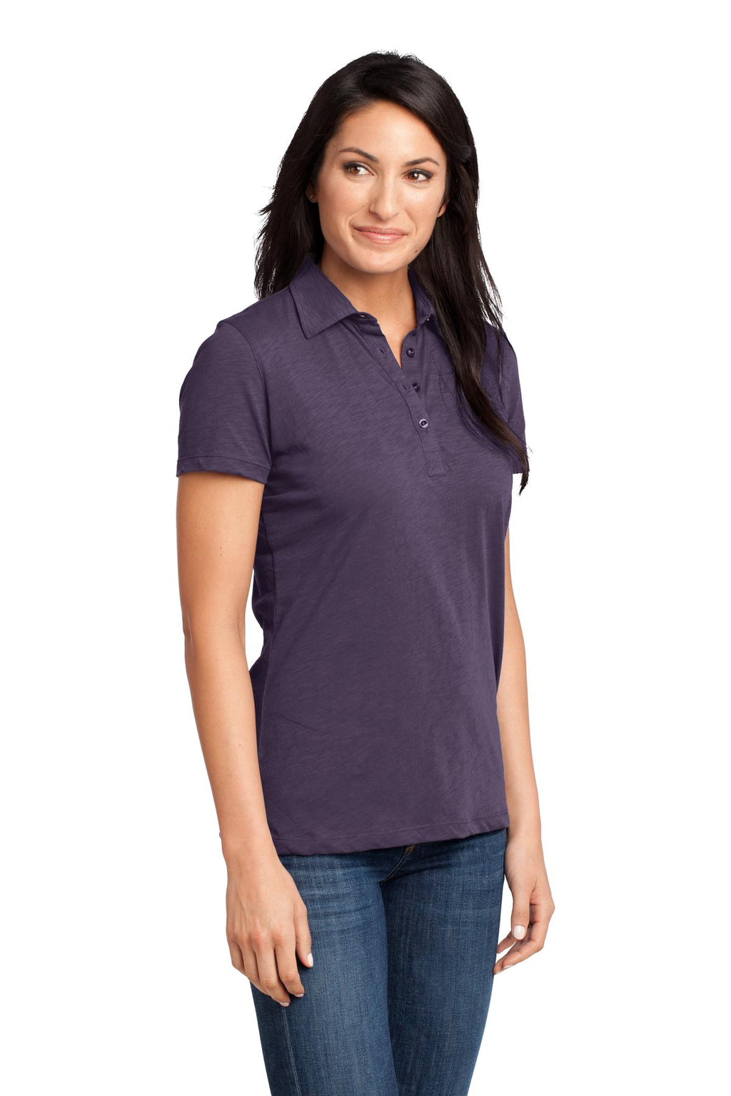 DISCONTINUED District Made - Ladies Slub Polo. DM450 - Eggplant - three_q